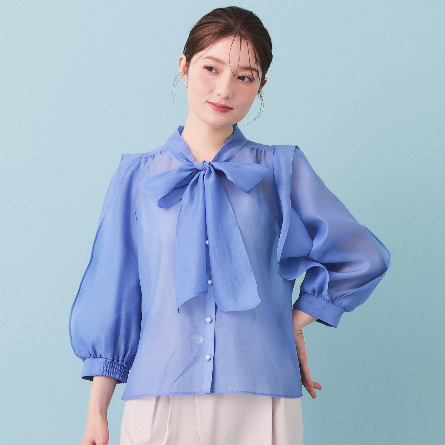 index「オーガンシアーリボンフリルブラウス【洗濯機OK/イージーアイロン】」|シャツ・ブラウス|