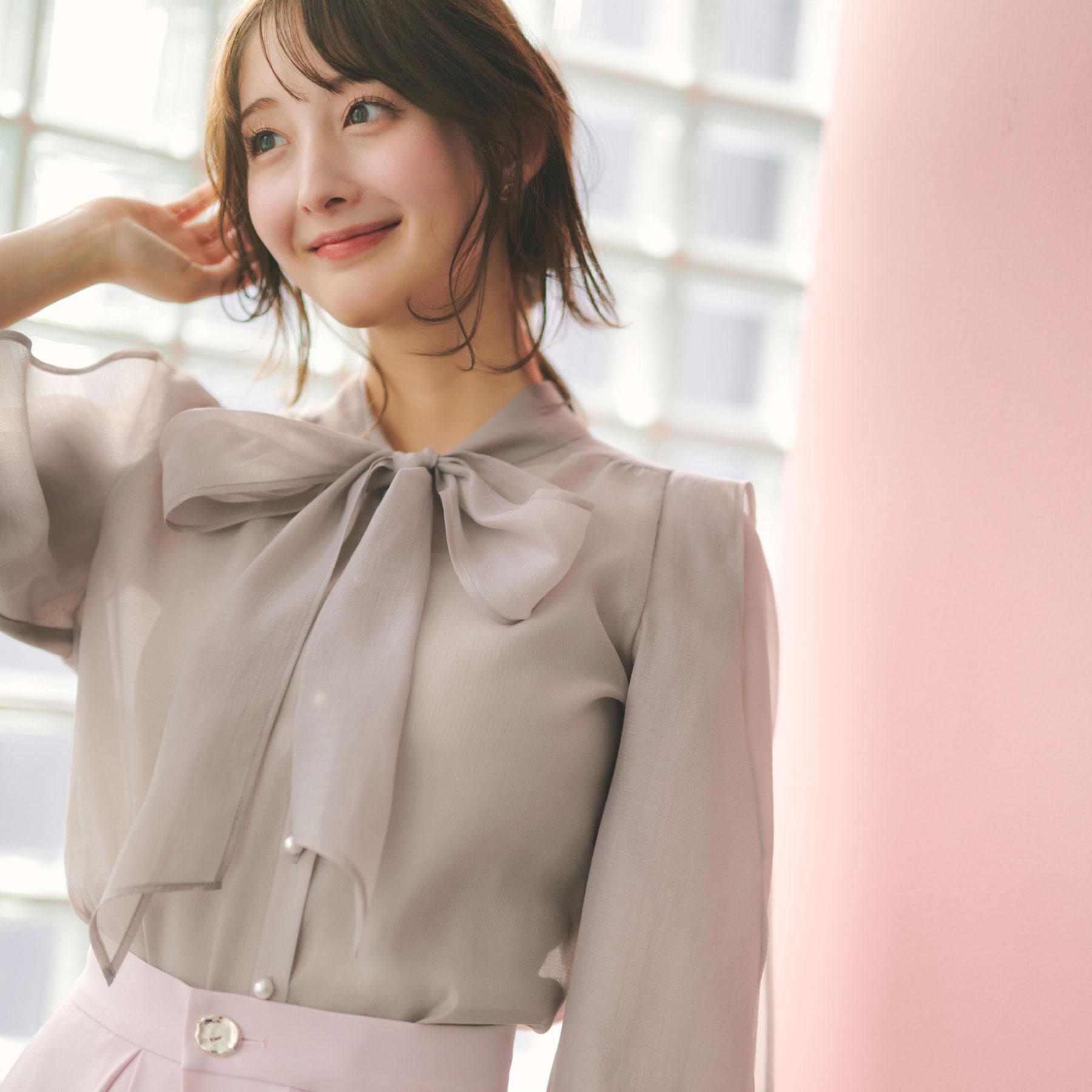 index「オーガンシアーリボンフリルブラウス【洗濯機OK/イージーアイロン】」|シャツ・ブラウス|