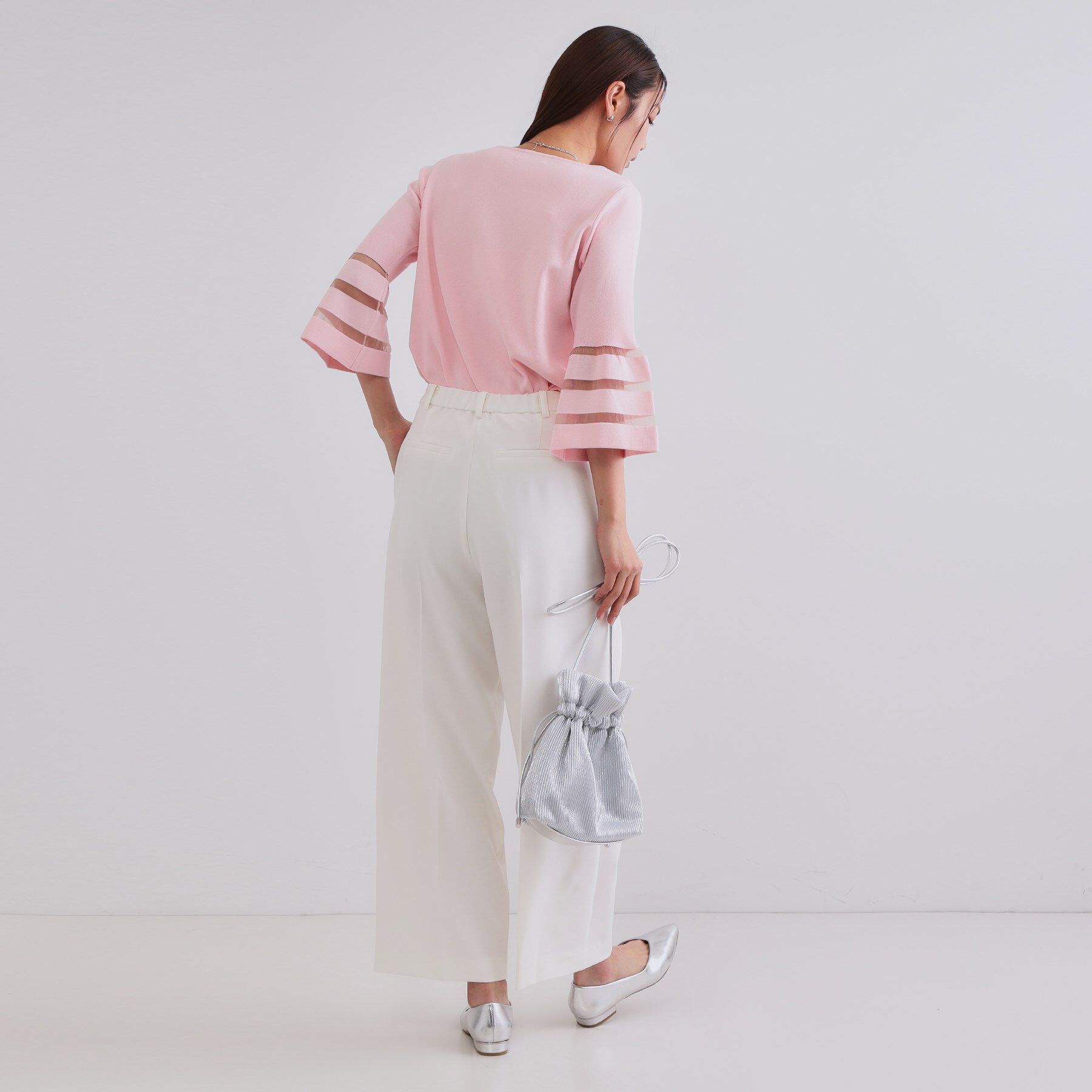 OPAQUE.CLIP「《6色展開》シアーボーダーフレアスリーブニット【洗濯機洗い可】」|ニット・セーター|