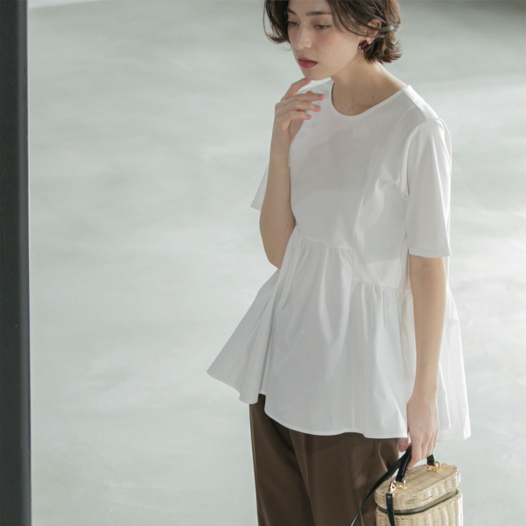 OPAQUE.CLIP「ペプラムドッキングカットソー【洗濯機洗い可】」|Tシャツ・カットソー|ホワイト(001)