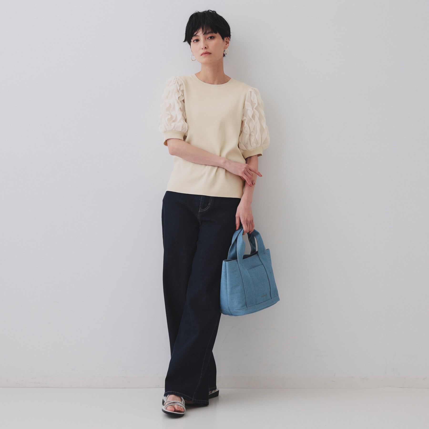 OPAQUE.CLIP「フリルスリーブデザインニット【洗濯機洗い可】」|Tシャツ・カットソー|