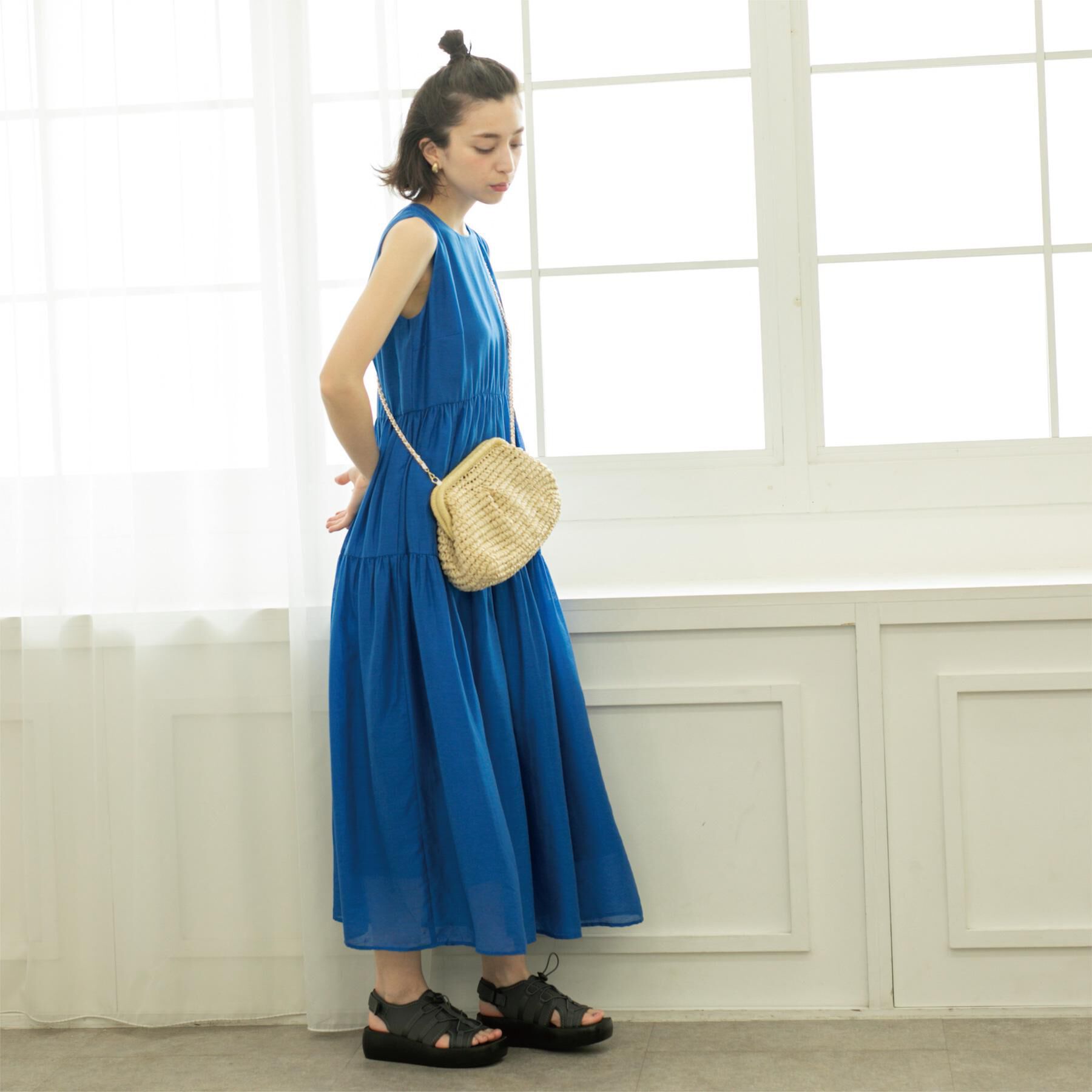 OPAQUE.CLIP「麻混シアーギャザーティアードワンピース【洗濯機洗い可】」|ワンピース|