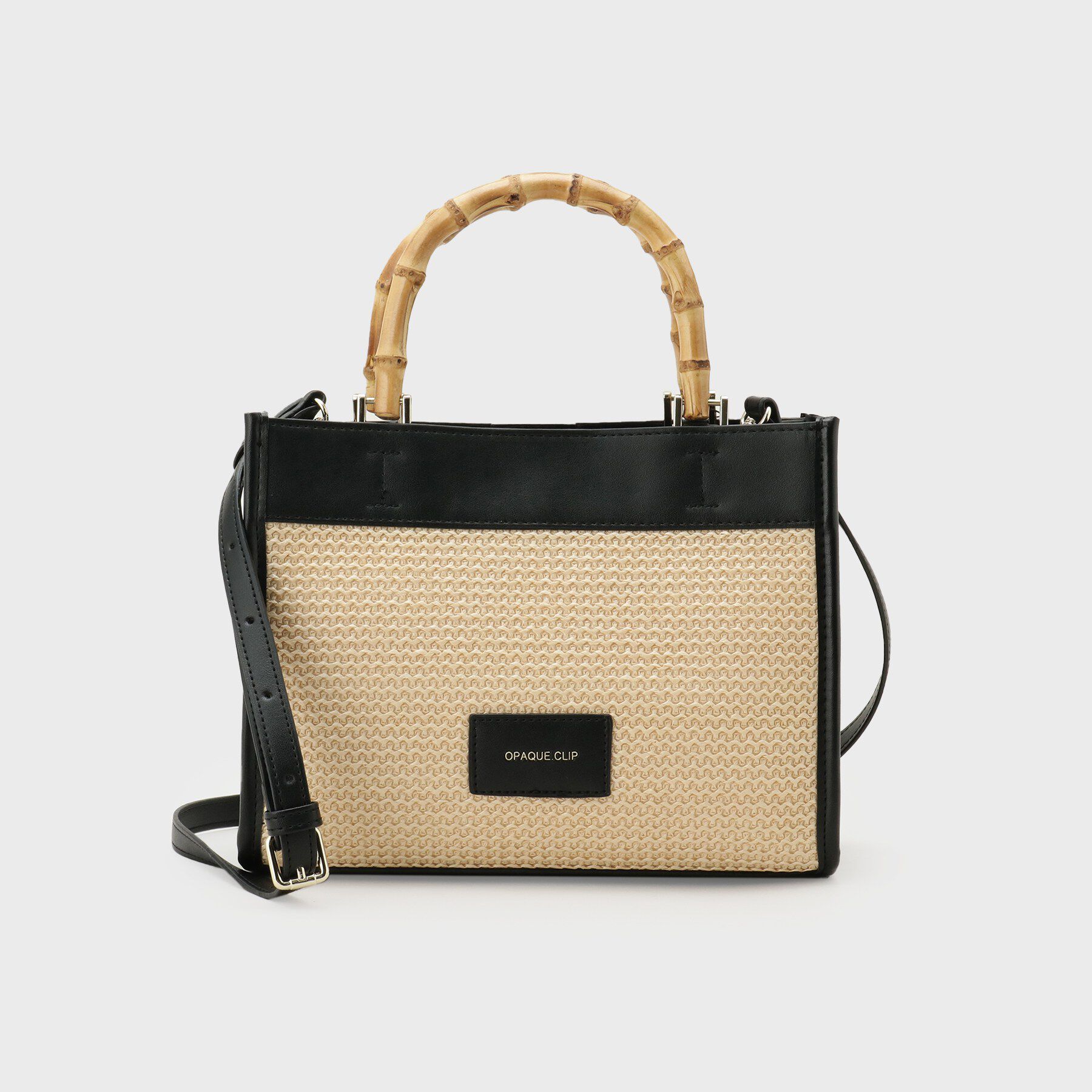 OPAQUE.CLIP「バンブーハンドルスクエアミドルトートバッグ【2WAY】」|トートバッグ|