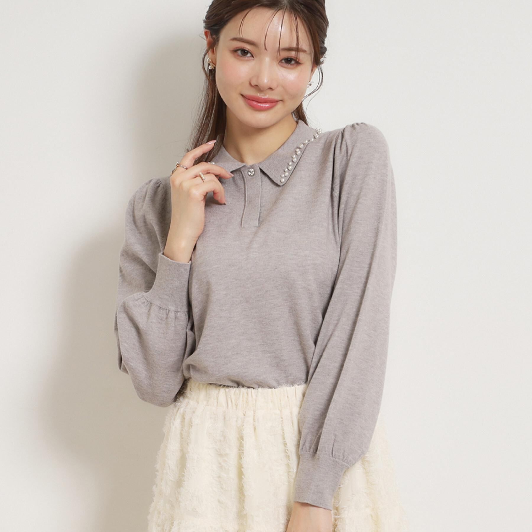 Couture broach「【洗える・着映え】パール調衿ニット」|ニット・セーター|