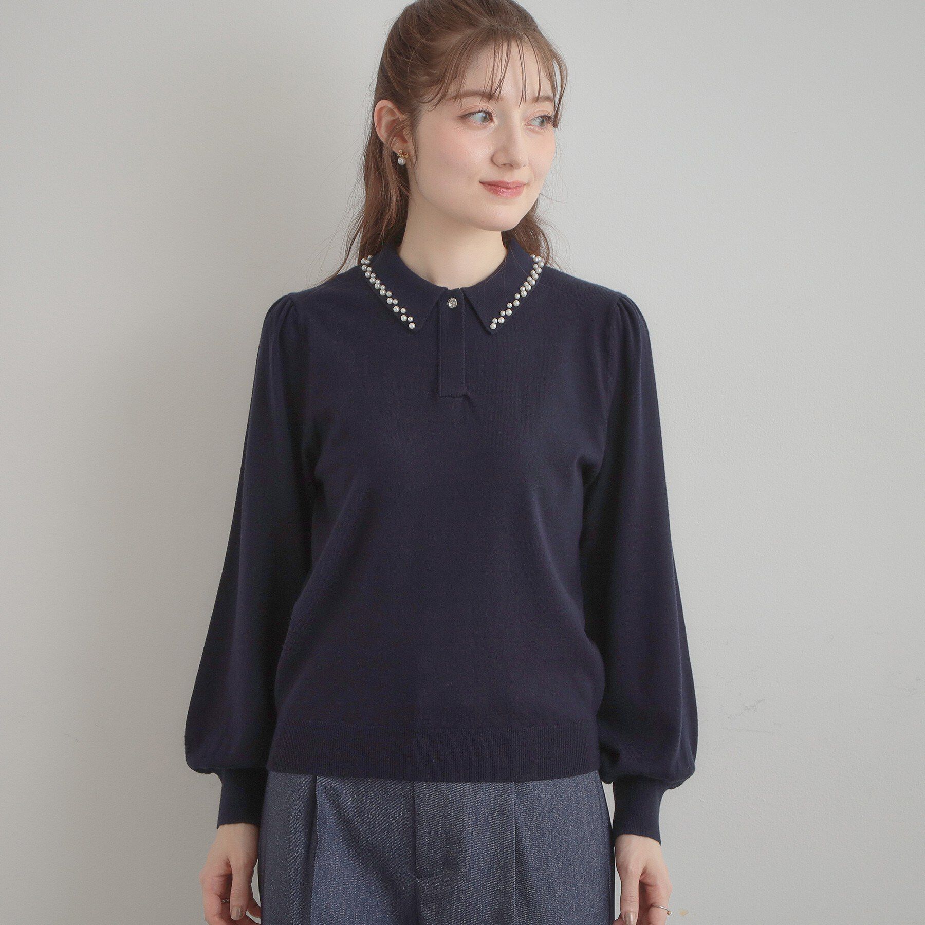Couture broach「【洗える・着映え】パール調衿ニット」|ニット・セーター|