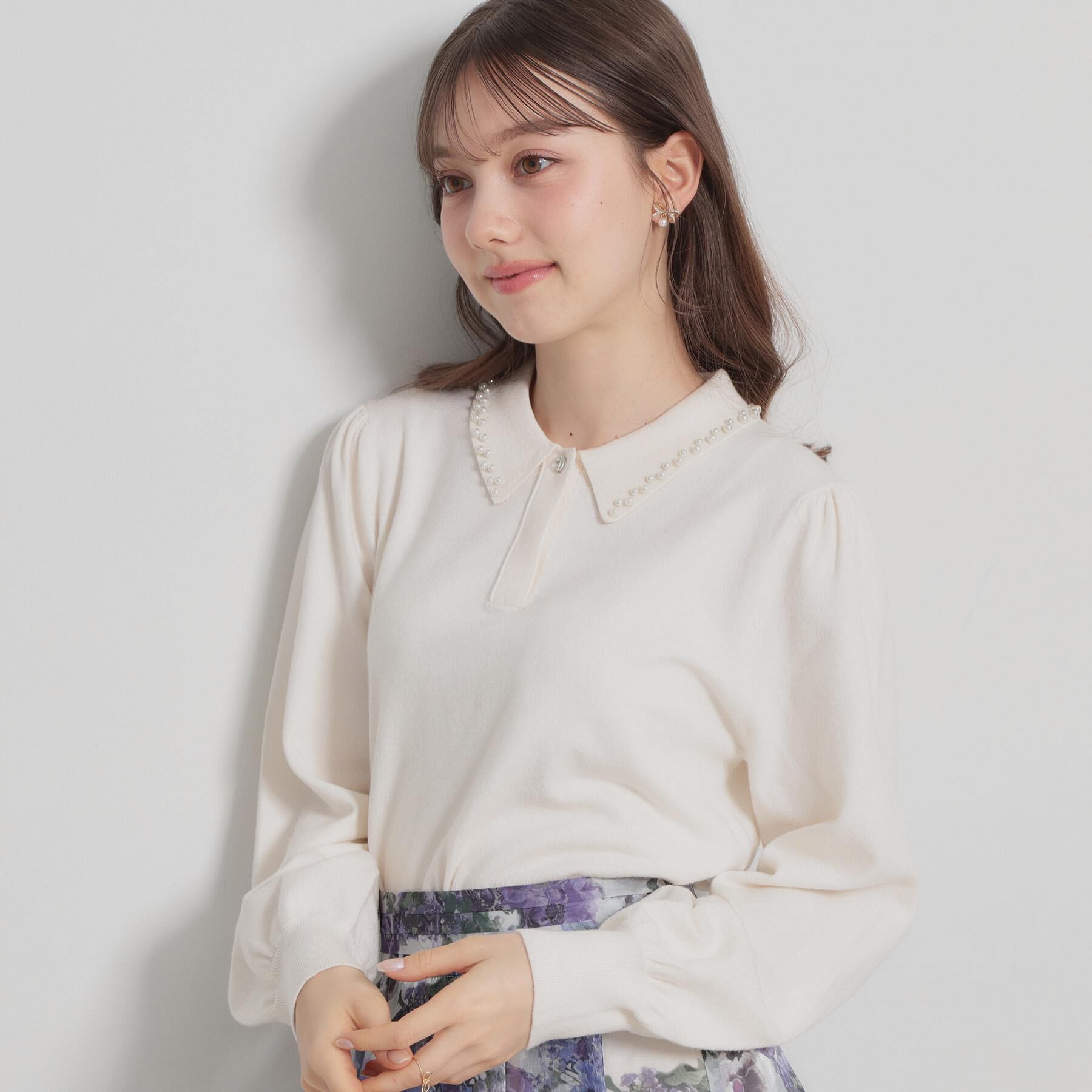 Couture broach「【洗える・着映え】パール調衿ニット」|ニット・セーター|