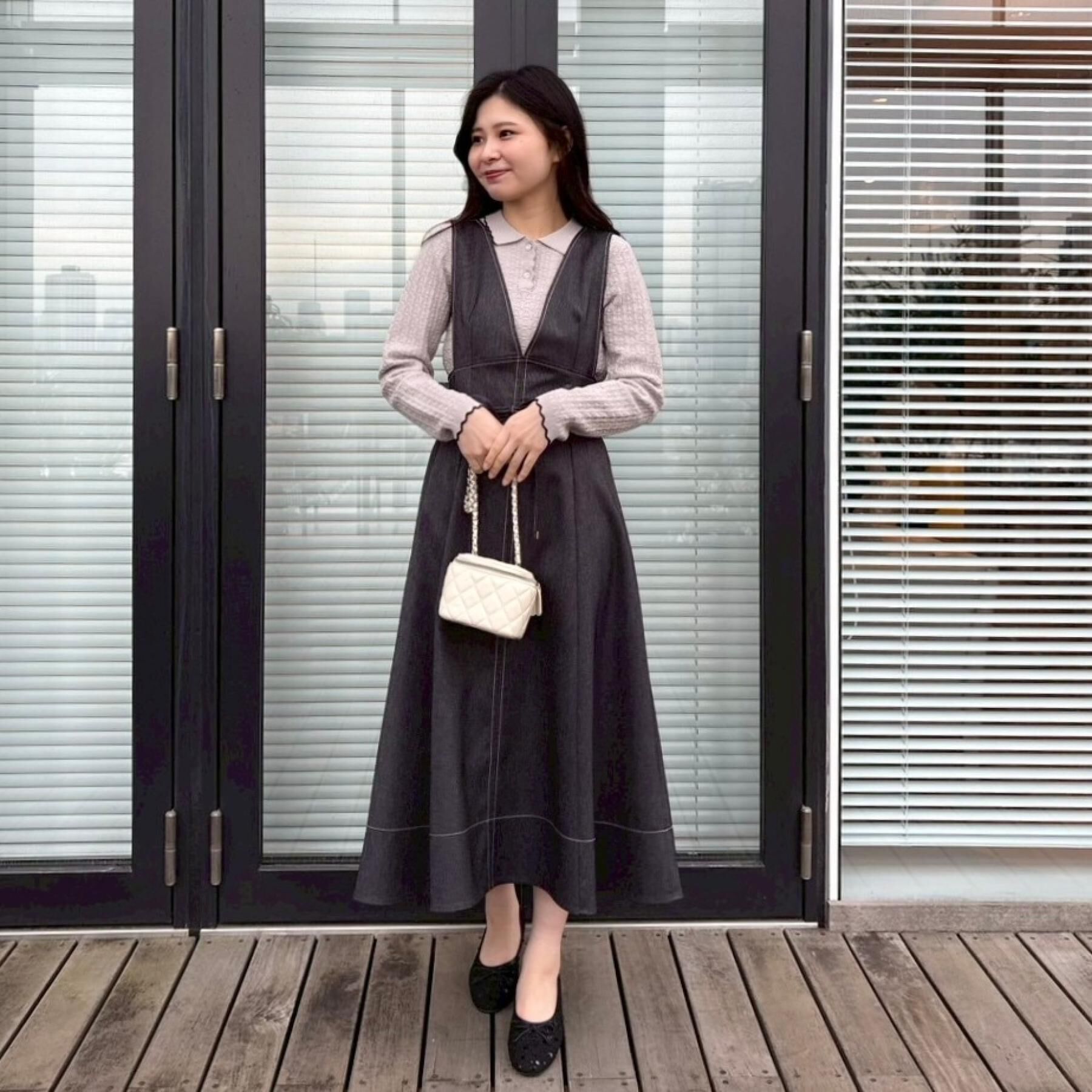 Couture broach「【洗える】デニムライク細リボンジャンスカ」|ワンピース|