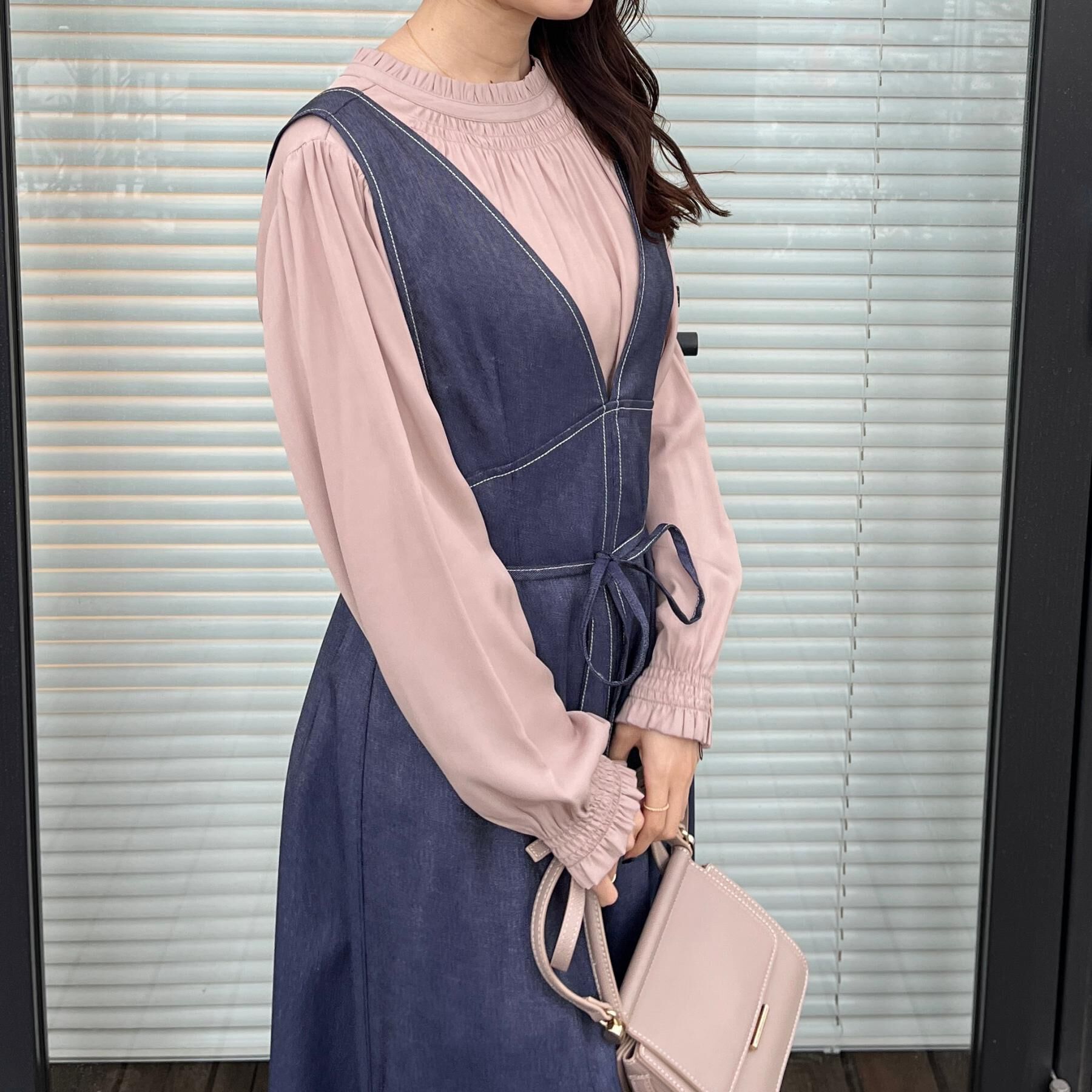 Couture broach「【洗える】デニムライク細リボンジャンスカ」|ワンピース|