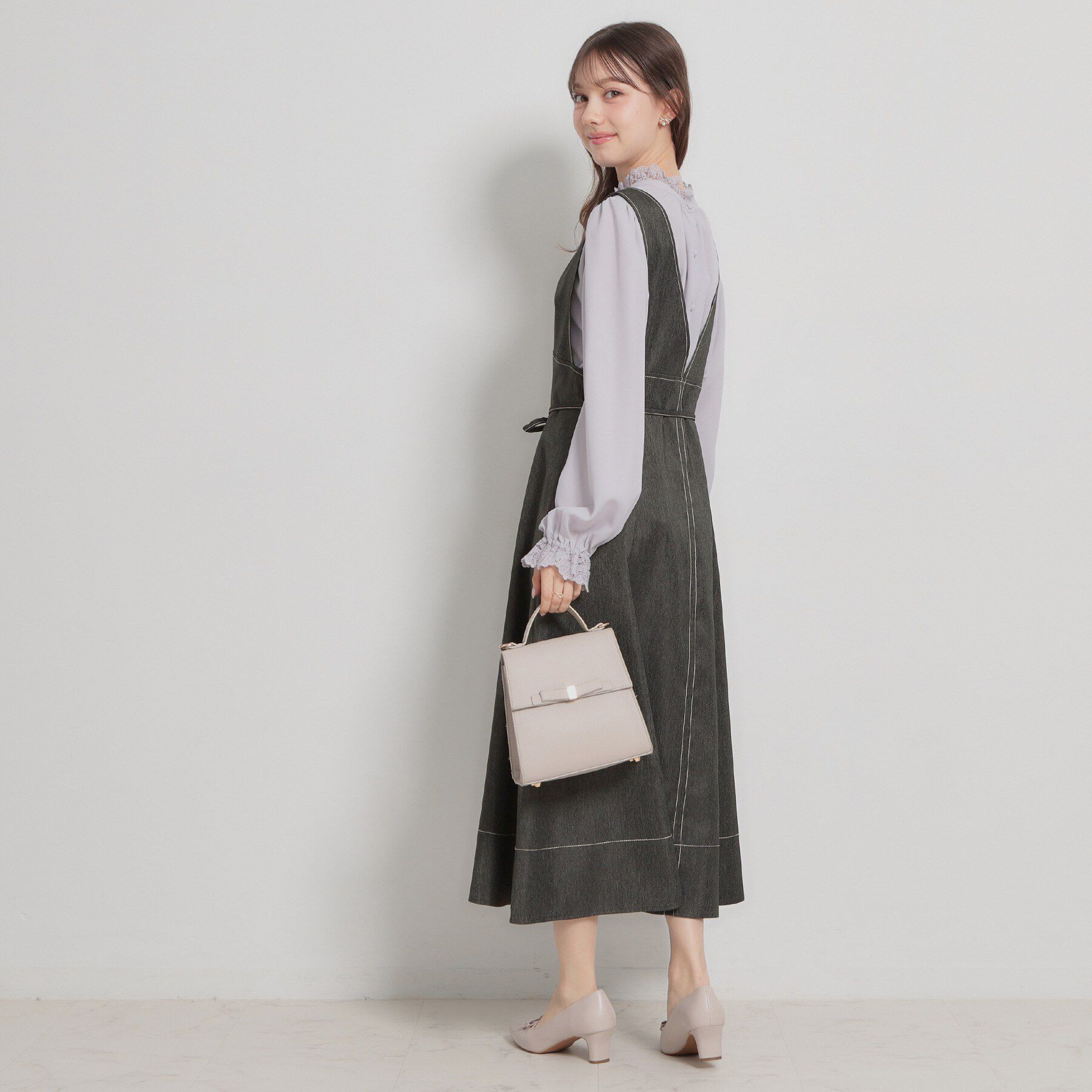 Couture broach「【洗える】デニムライク細リボンジャンスカ」|ワンピース|