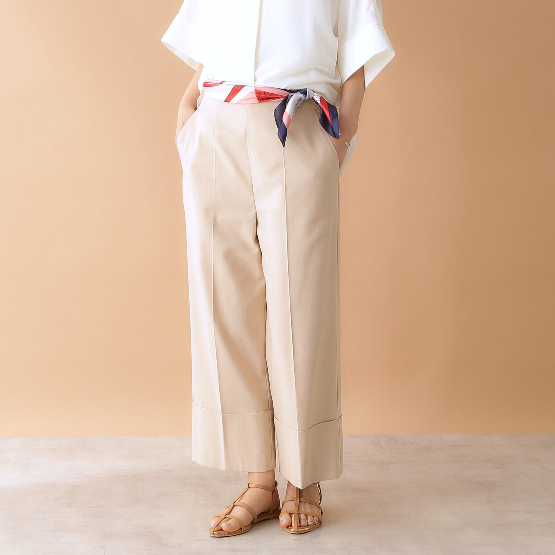 THE SHOP TK「麻混ワイドパンツ【洗える】」|その他|ベージュ(052)