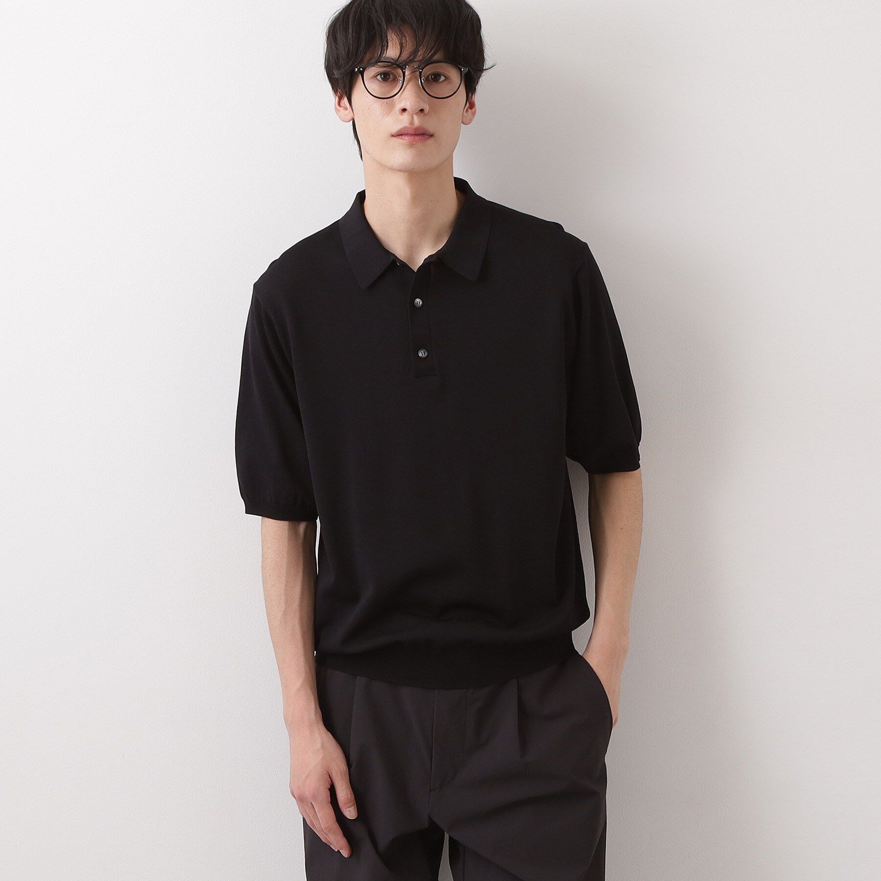 THE SHOP TK「《KURO》半袖ニットポロシャツ 接触冷感」|ポロシャツ|