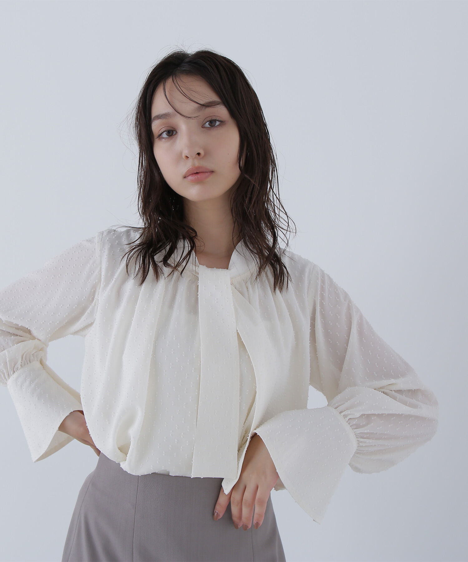  「カットドビーボウブラウス」|シャツ・ブラウス|