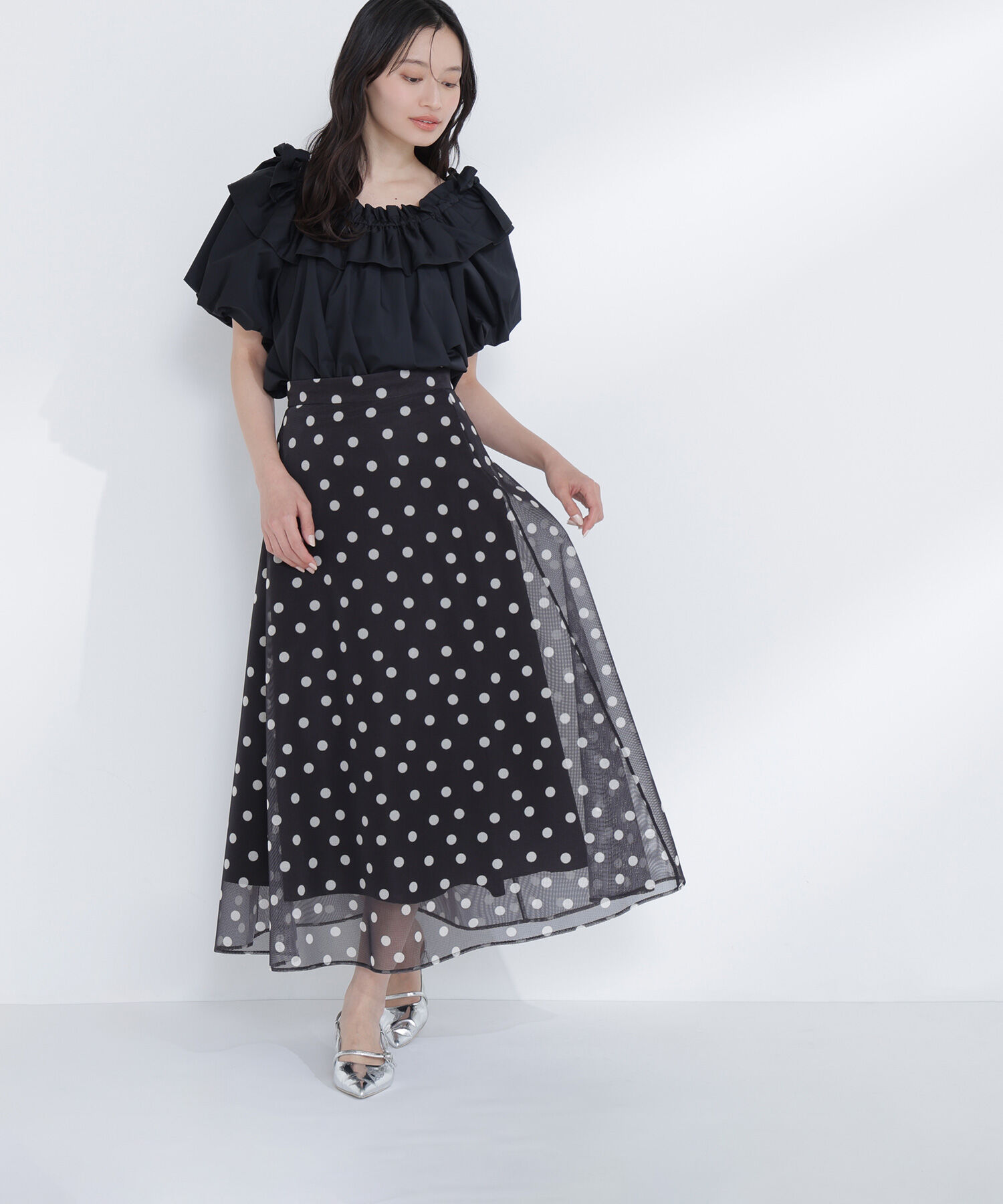  「メッシュドットフレアスカート」|スカート|