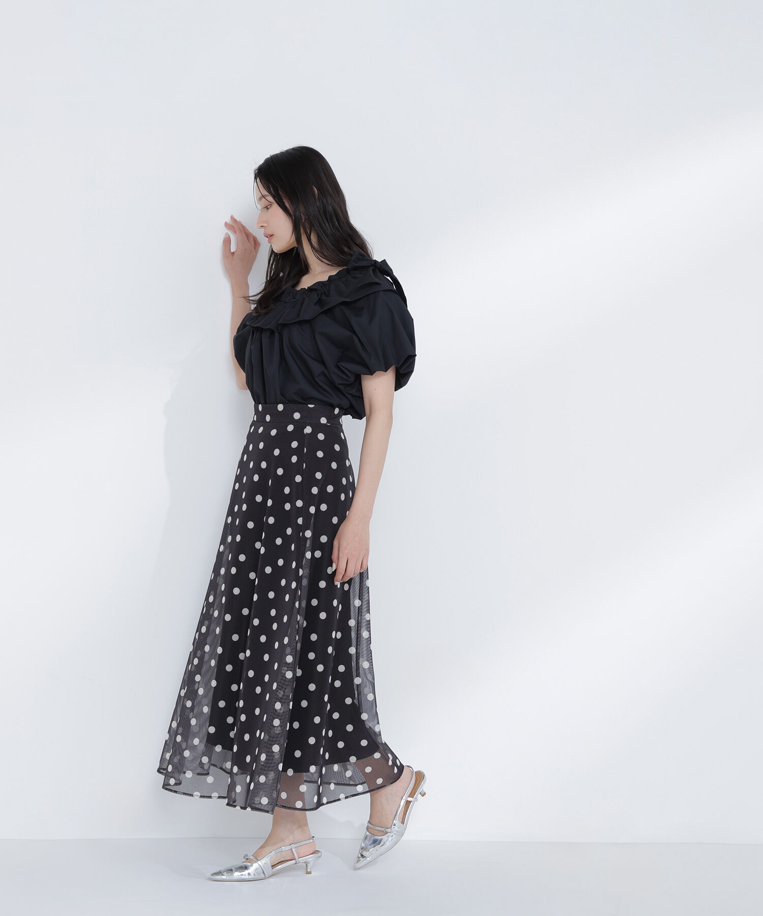  「メッシュドットフレアスカート」|スカート|