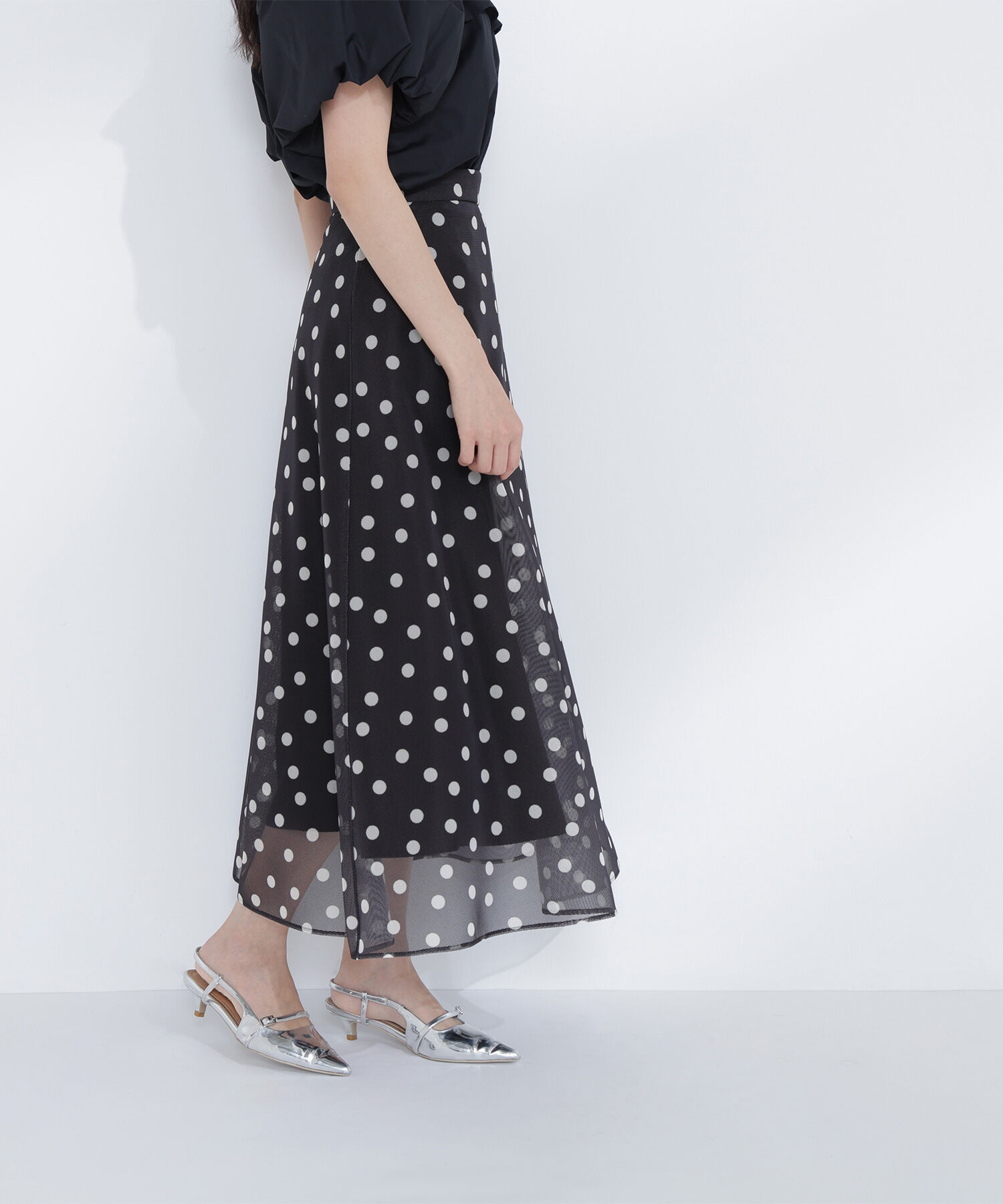  「メッシュドットフレアスカート」|スカート|