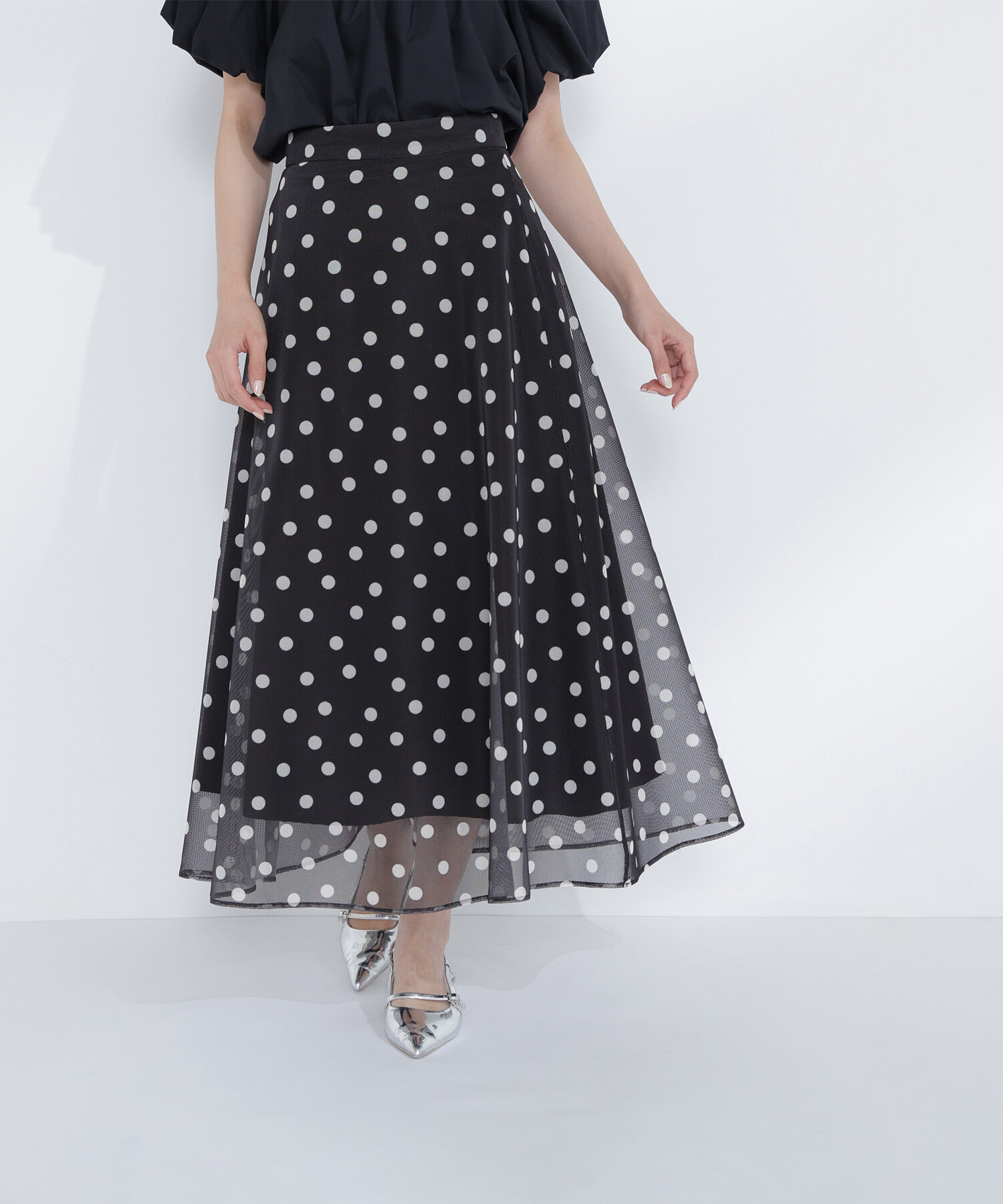  「メッシュドットフレアスカート」|スカート|