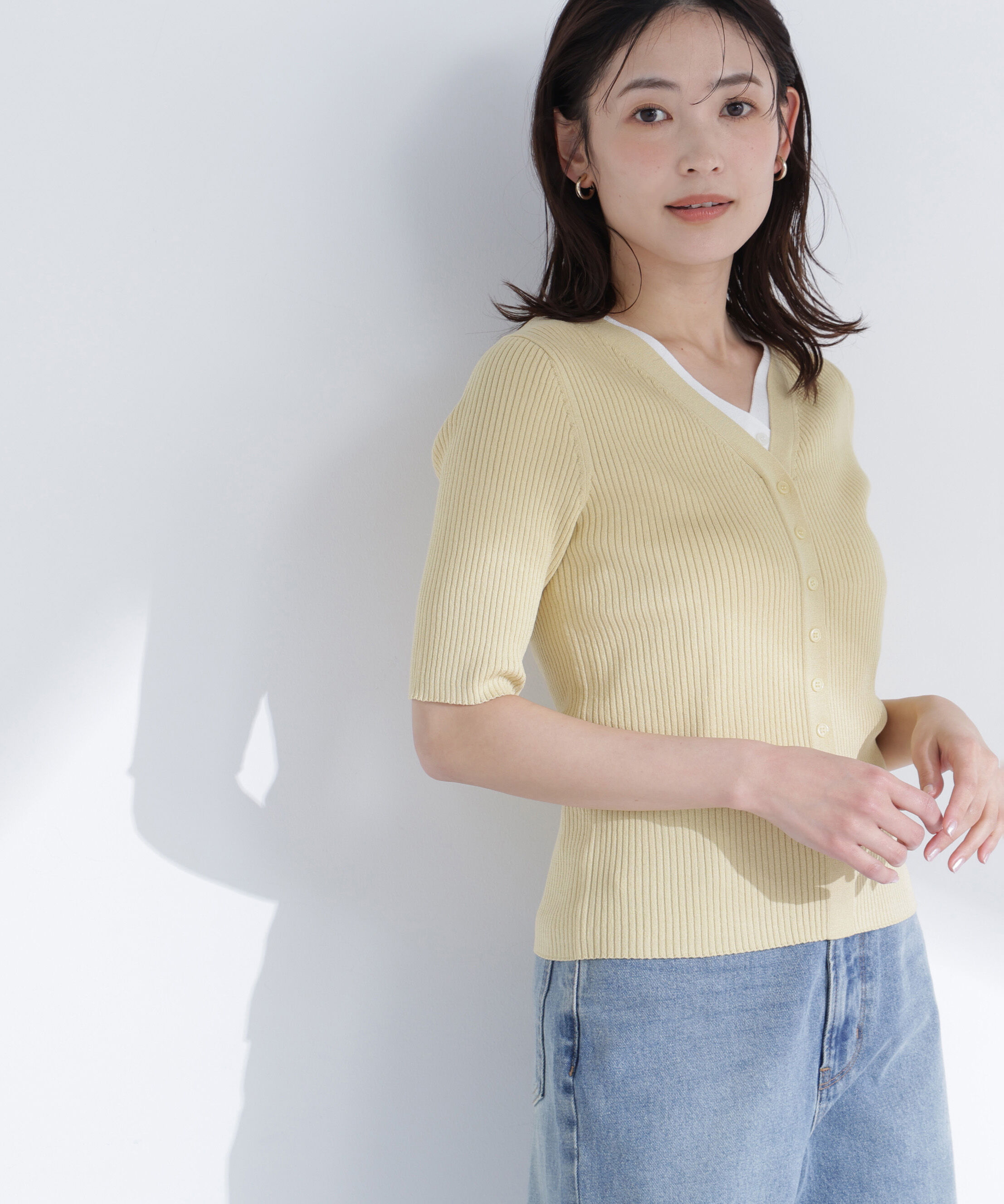  「レイヤードVネックニット」|ニット・セーター|イエロー系2