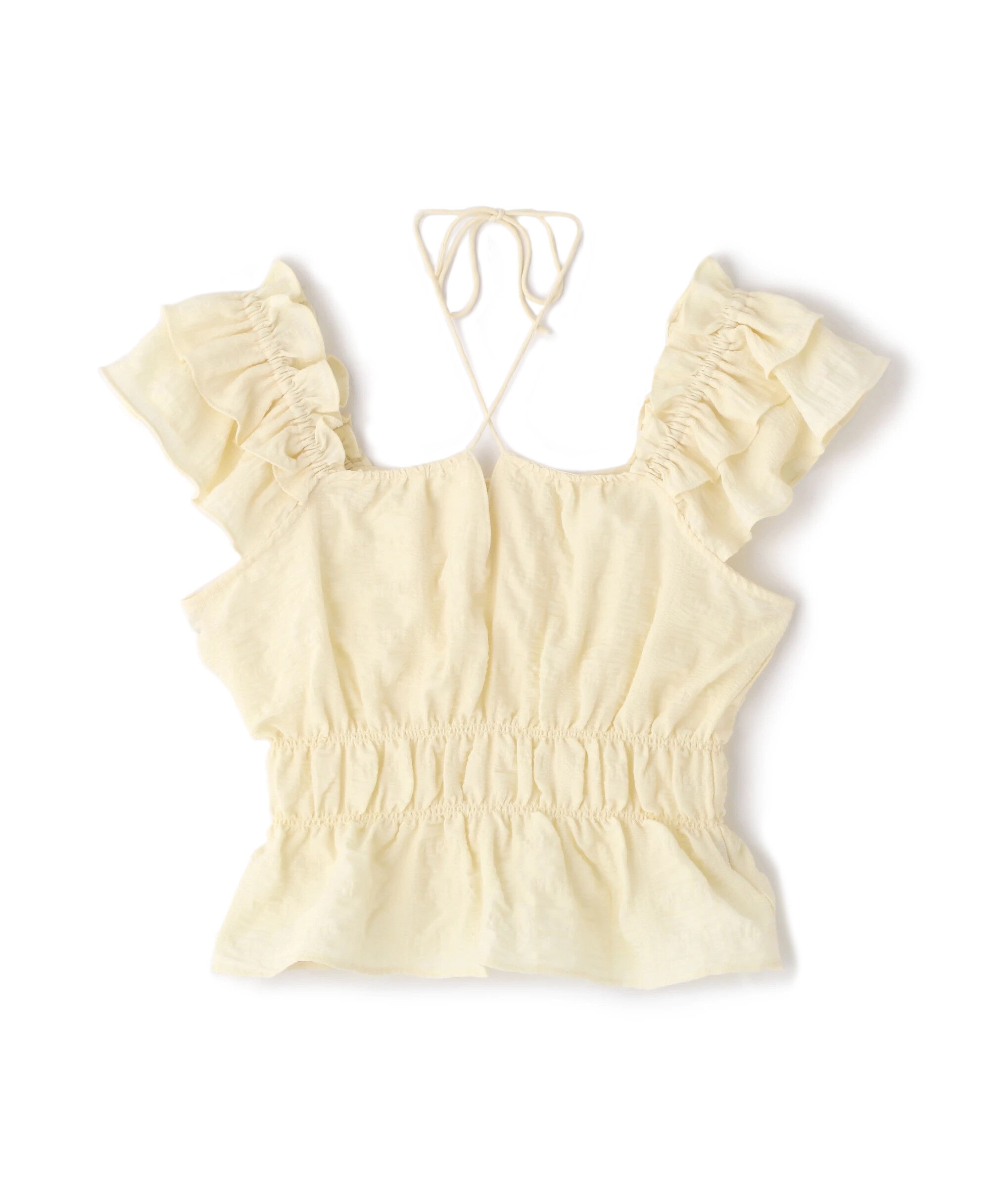  「前後2way肩フリルシャーリングペプラムブラウス」|シャツ・ブラウス|