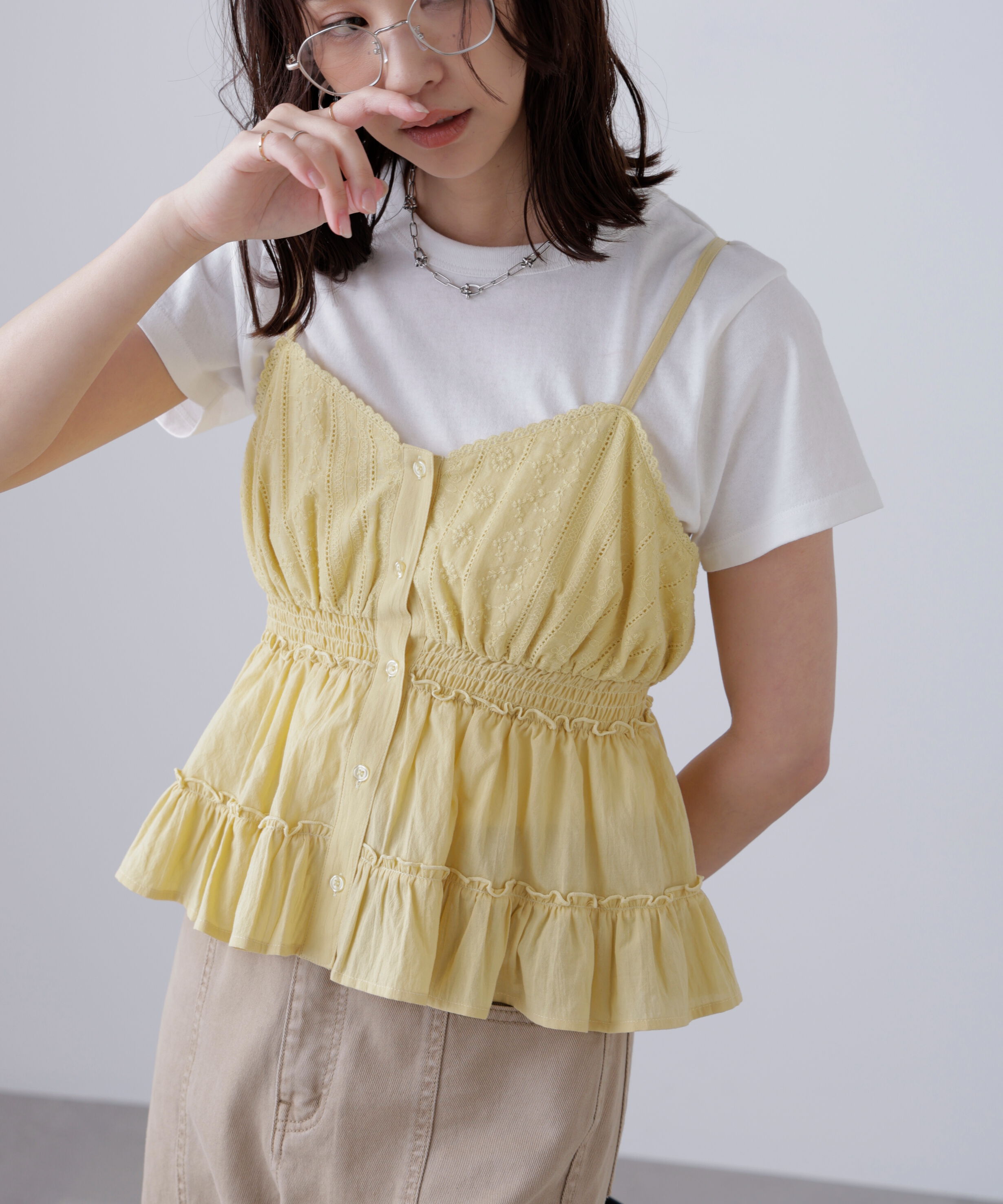  「レーストリムコットンキャミソール」|シャツ・ブラウス|