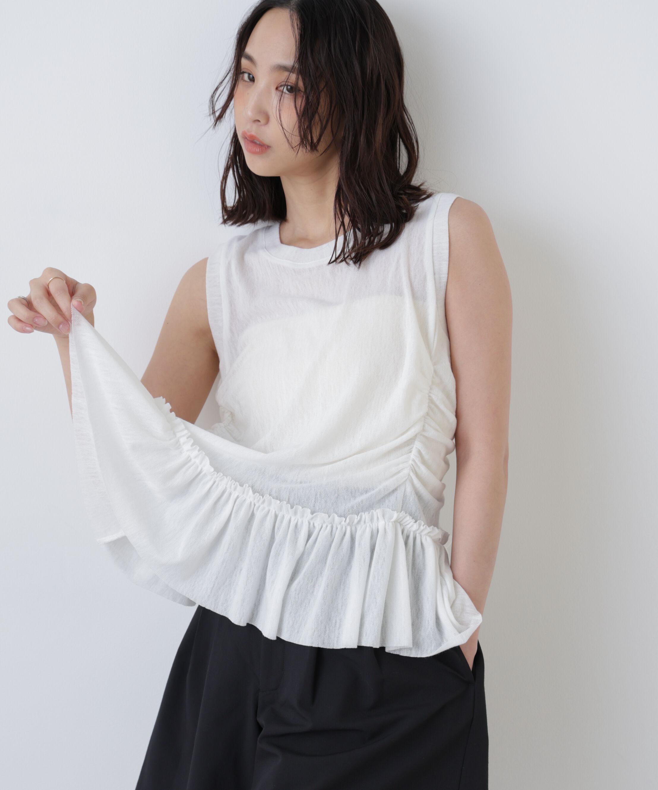  「シアーフリルタンクトップ」|Tシャツ・カットソー|ホワイト