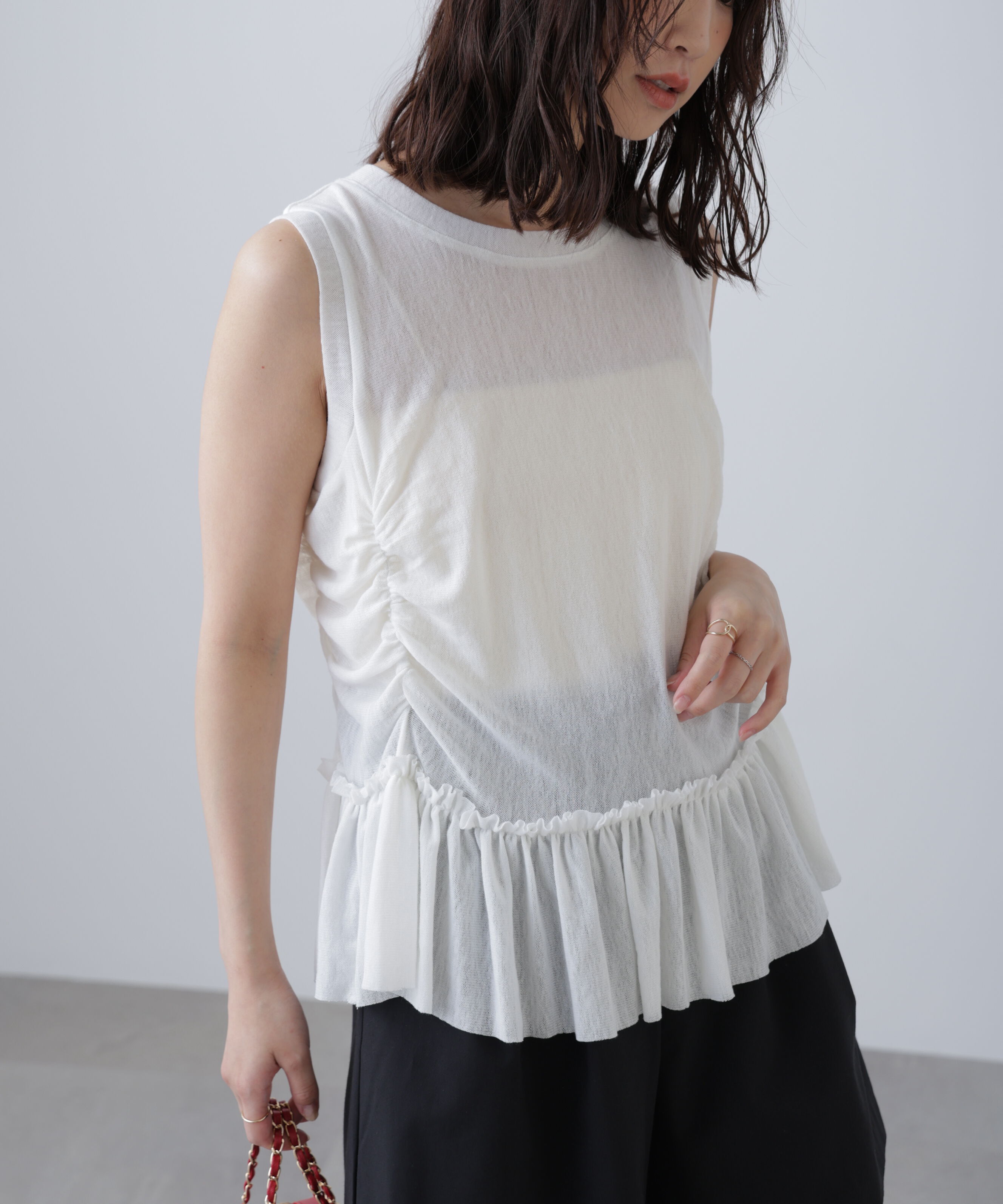  「シアーフリルタンクトップ」|Tシャツ・カットソー|