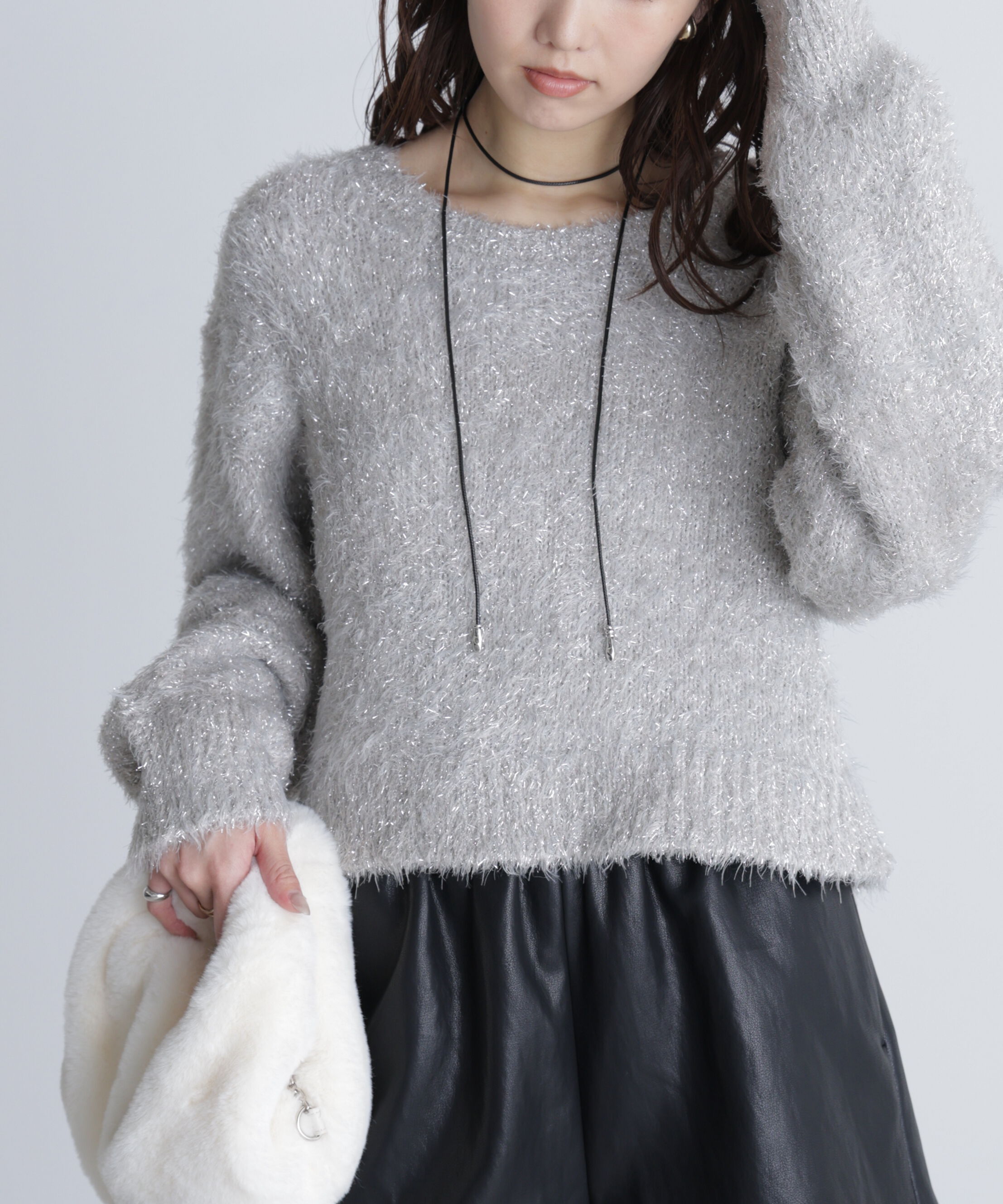  「ラメフェザープルオーバーニット」|ニット・セーター|