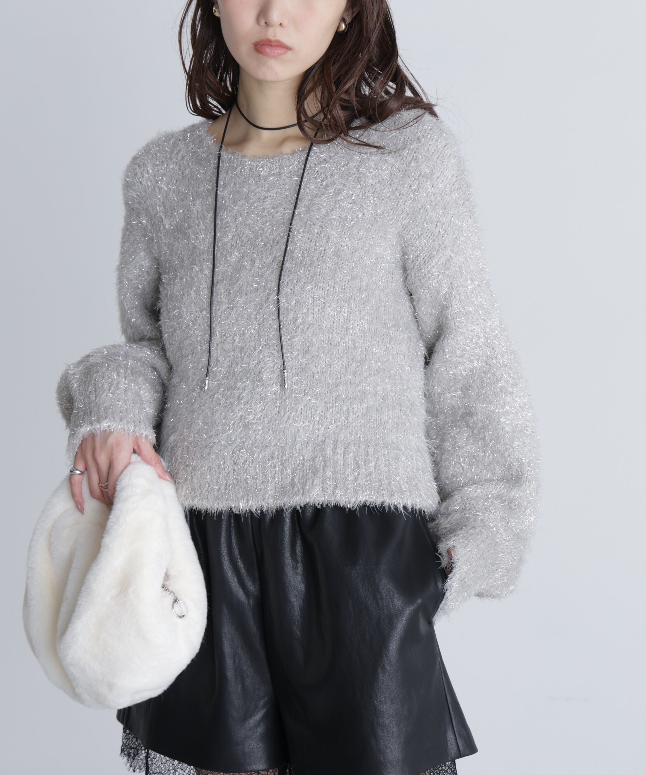  「ラメフェザープルオーバーニット」|ニット・セーター|