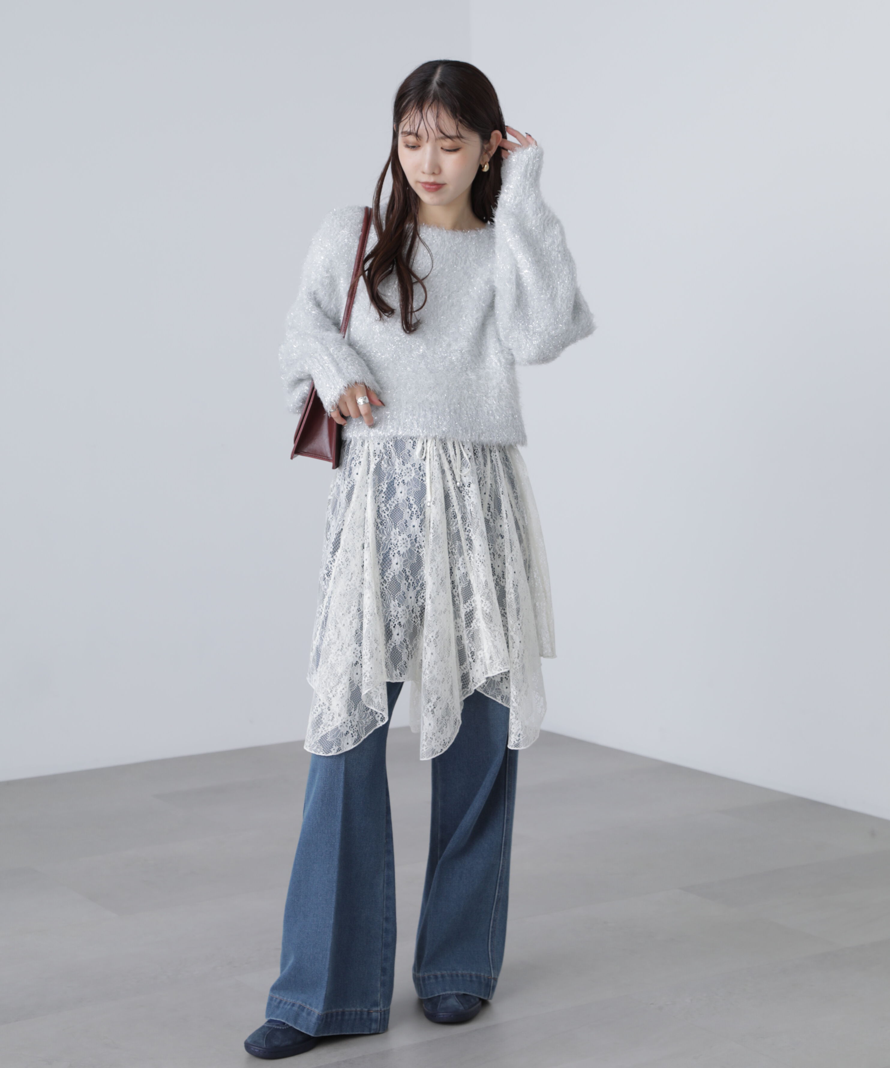  「ラメフェザープルオーバーニット」|ニット・セーター|