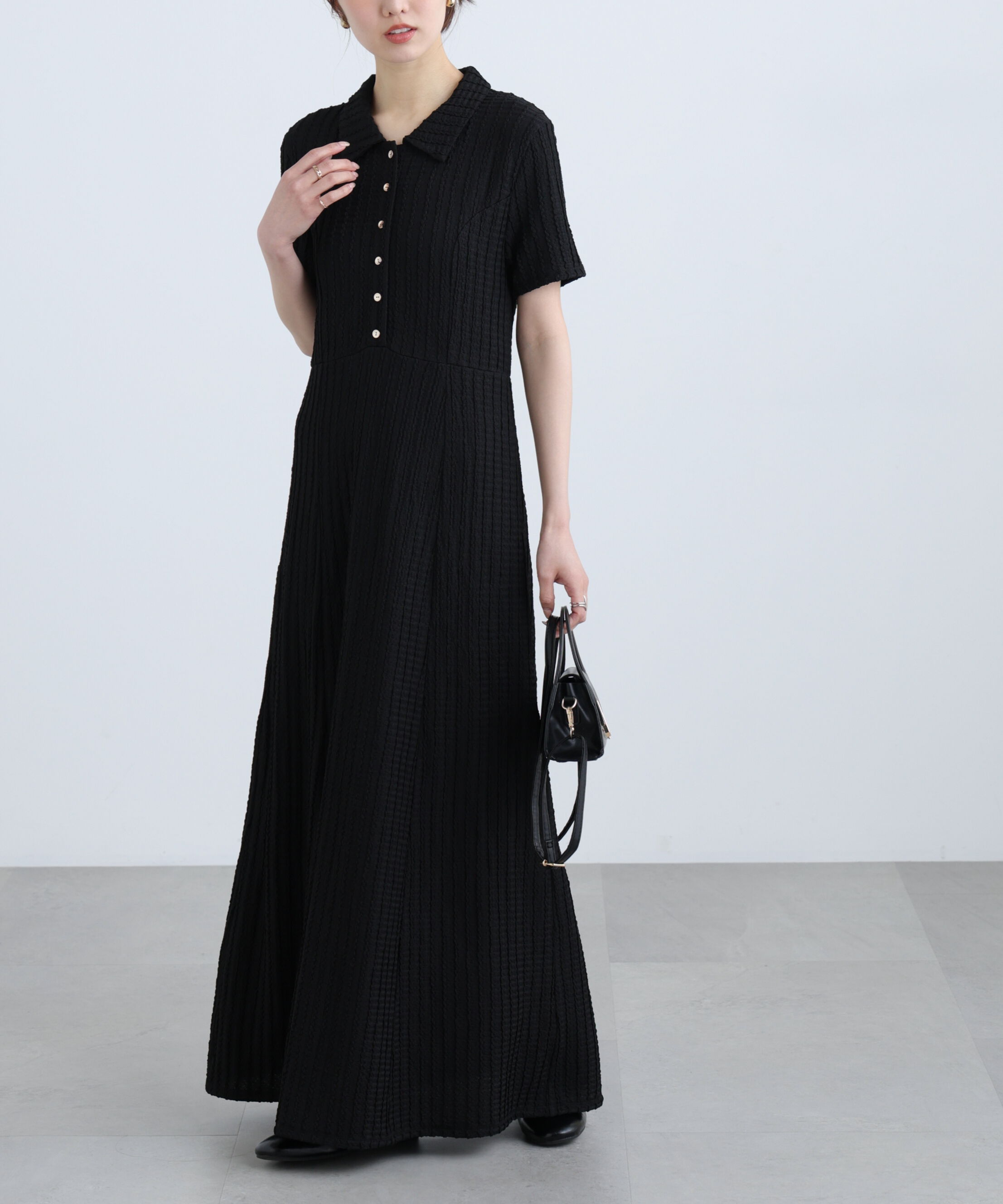  「金ボタンカットジャガードポロワンピース」|ワンピース|