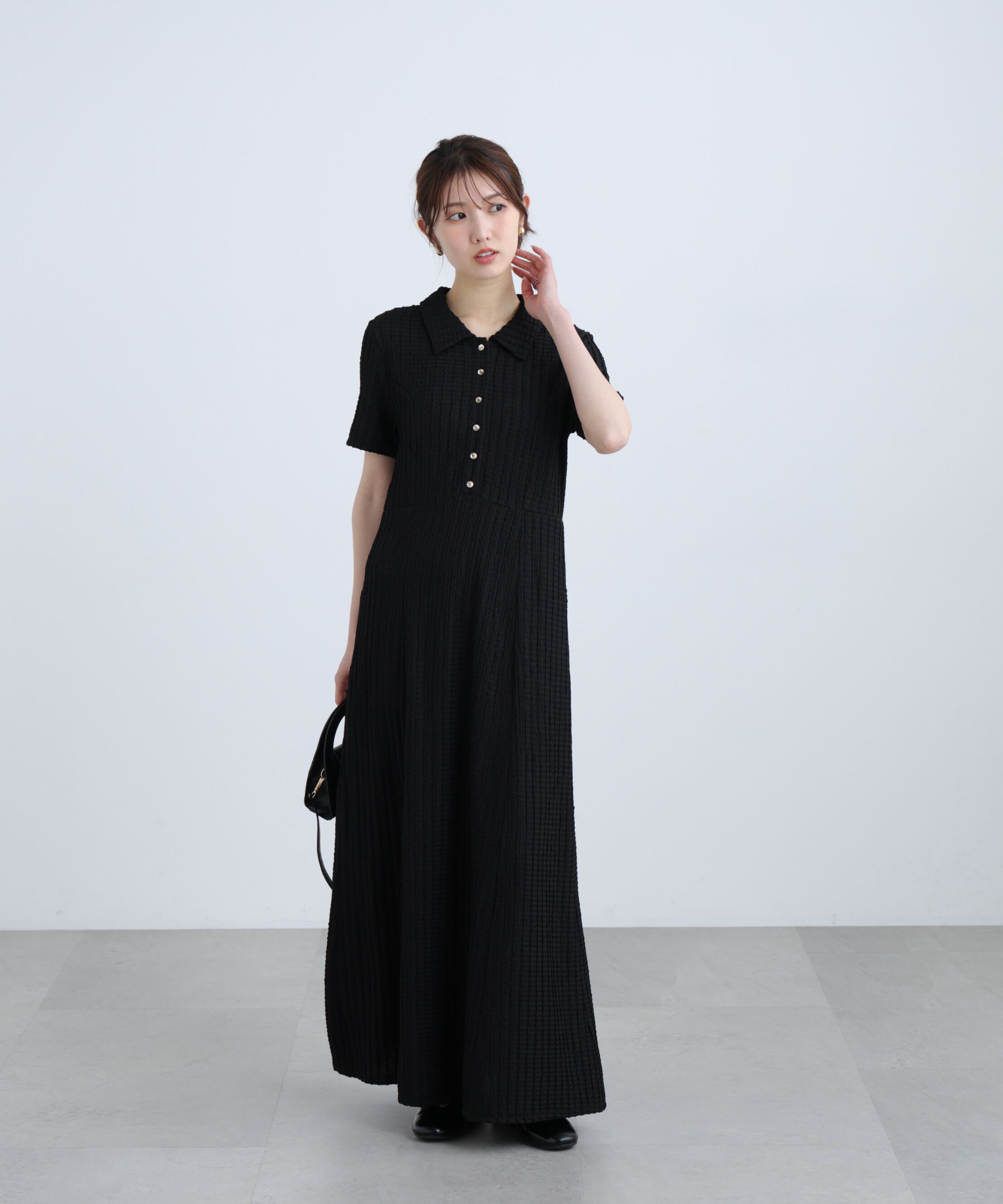  「金ボタンカットジャガードポロワンピース」|ワンピース|