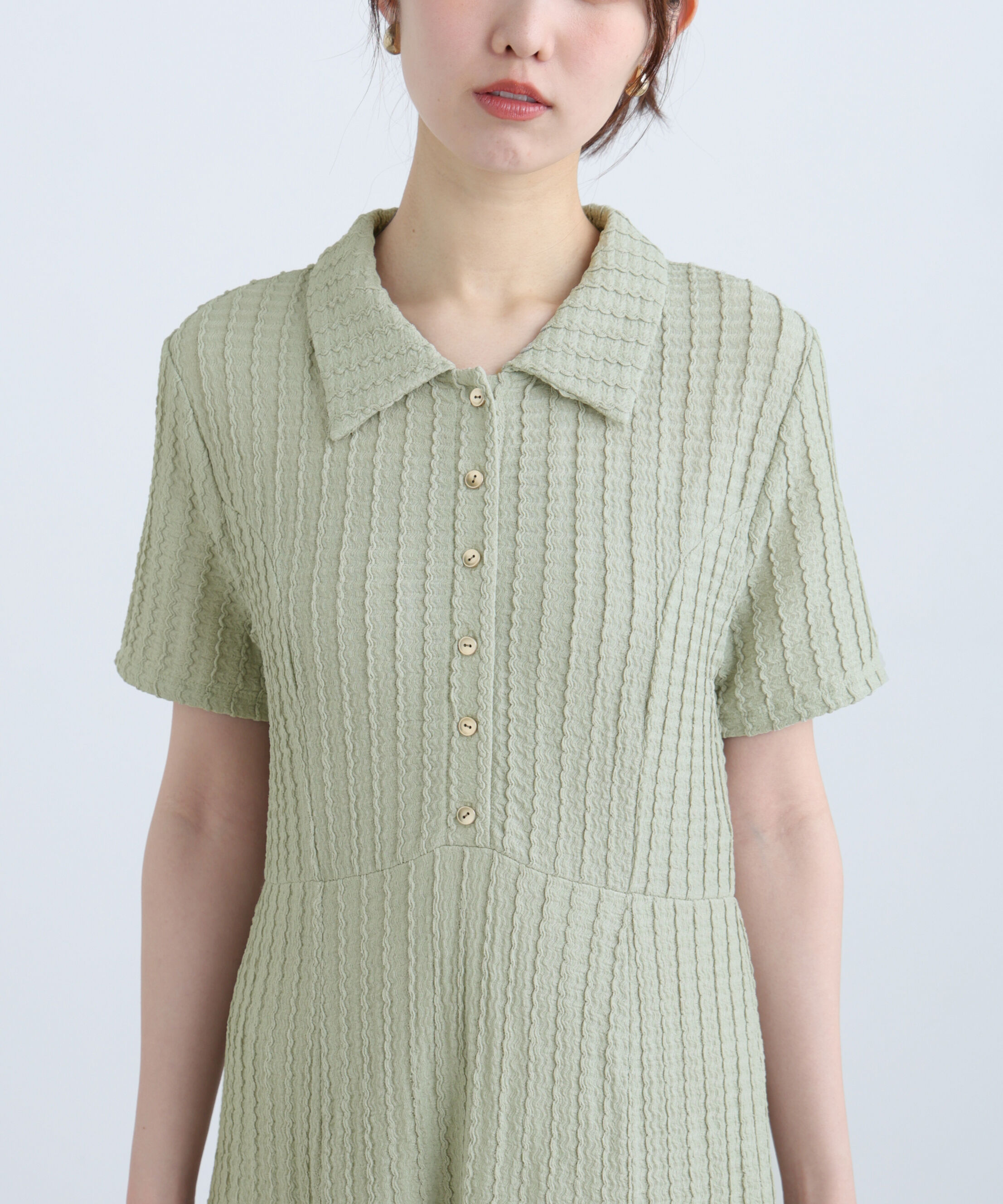  「金ボタンカットジャガードポロワンピース」|ワンピース|