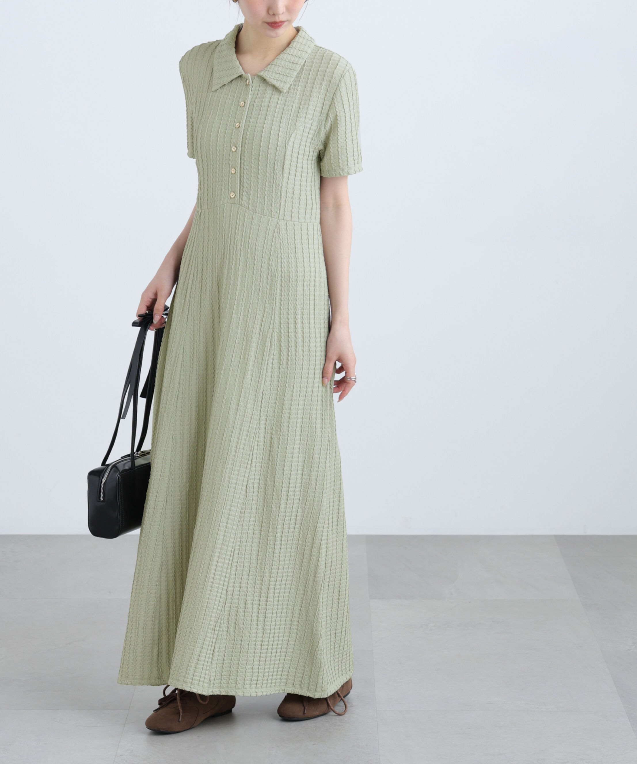  「金ボタンカットジャガードポロワンピース」|ワンピース|