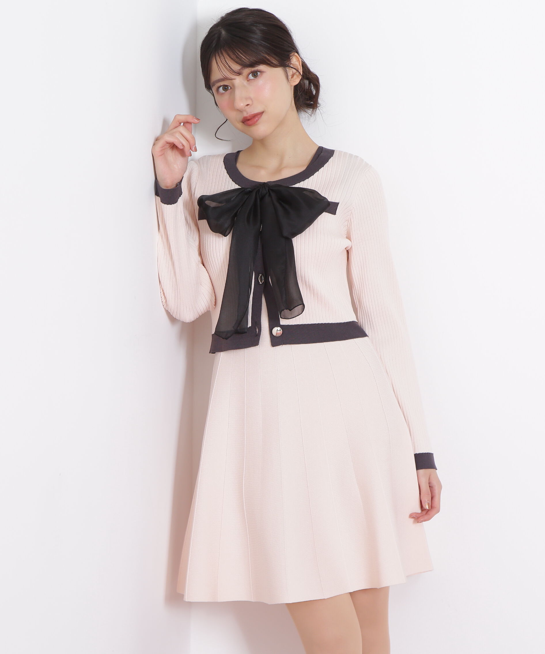  「ビッグリボンニットアップ」|ワンピース|ピンク