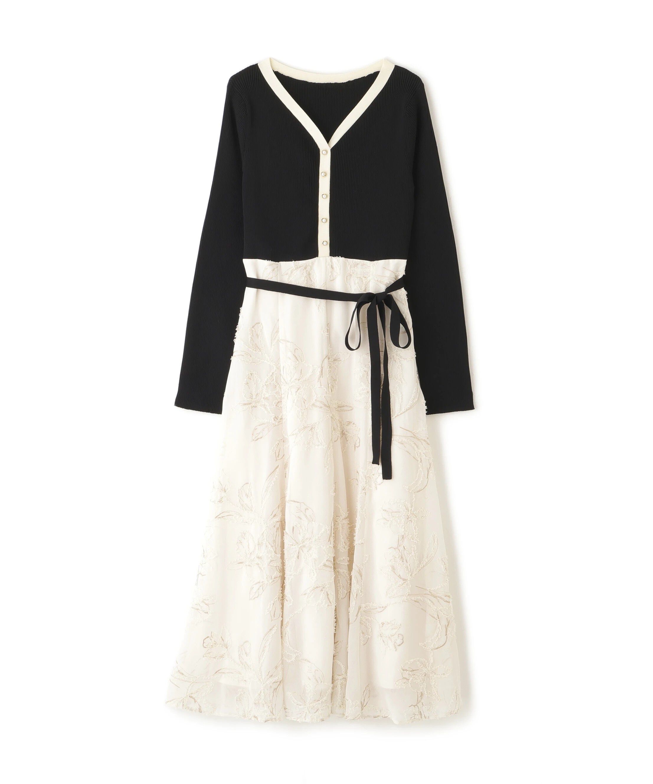  「モール刺繍ドッキングニットワンピース」|ワンピース|