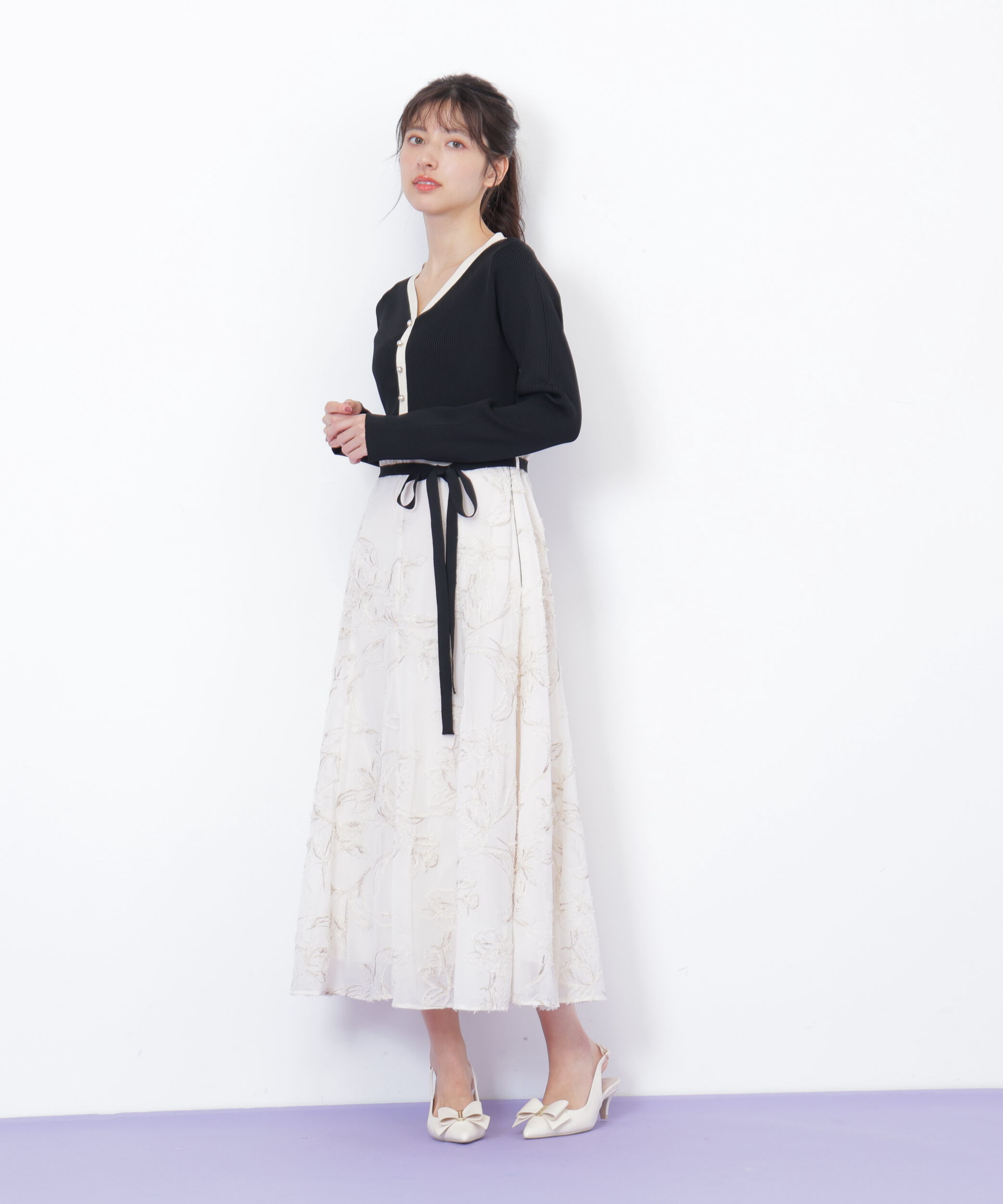  「モール刺繍ドッキングニットワンピース」|ワンピース|