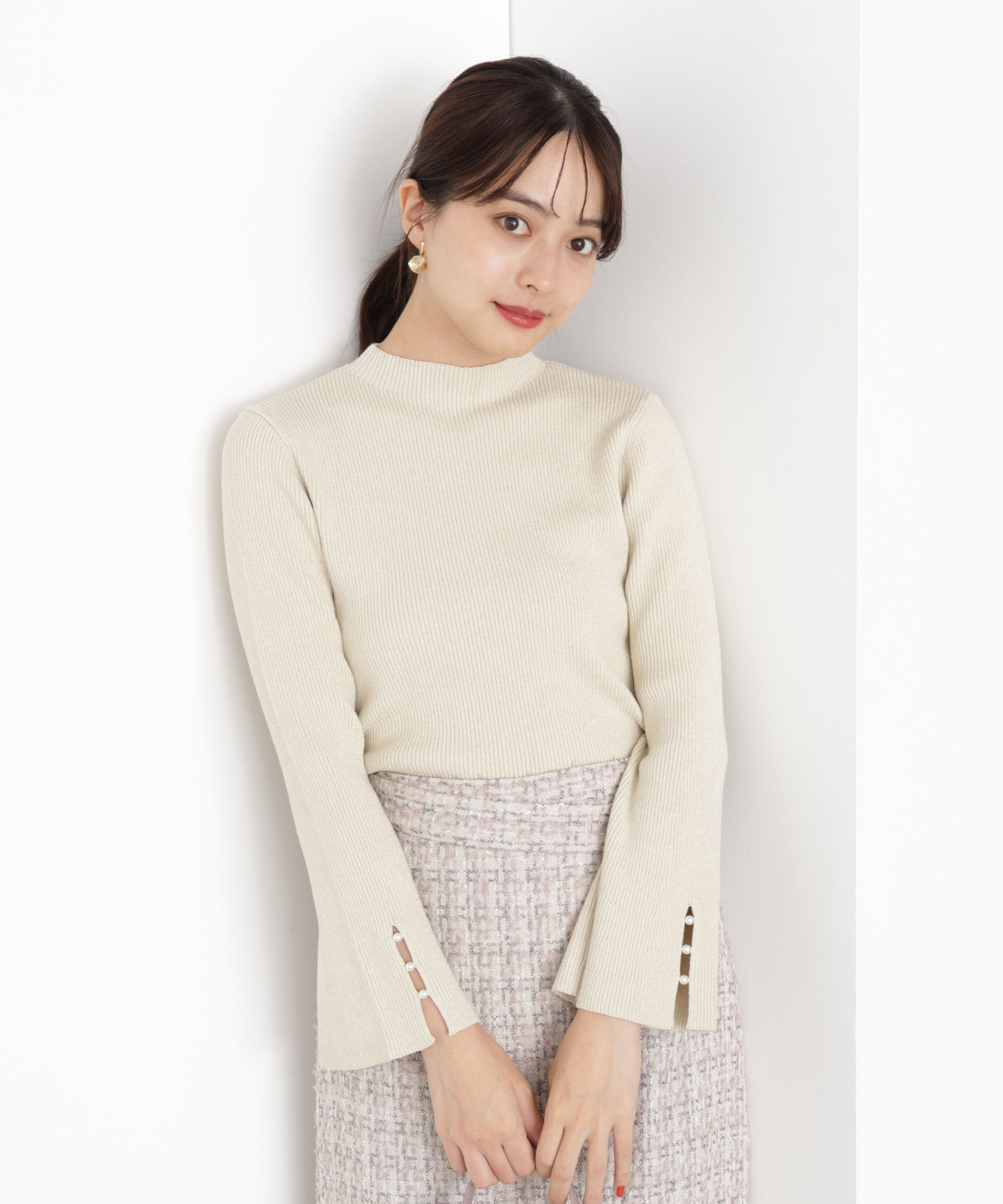 PROPORTION BODY DRESSING「＜ハンドウォッシャブル＞スタンドネックリブニット 25AW」|ニット・セーター|ゴールド