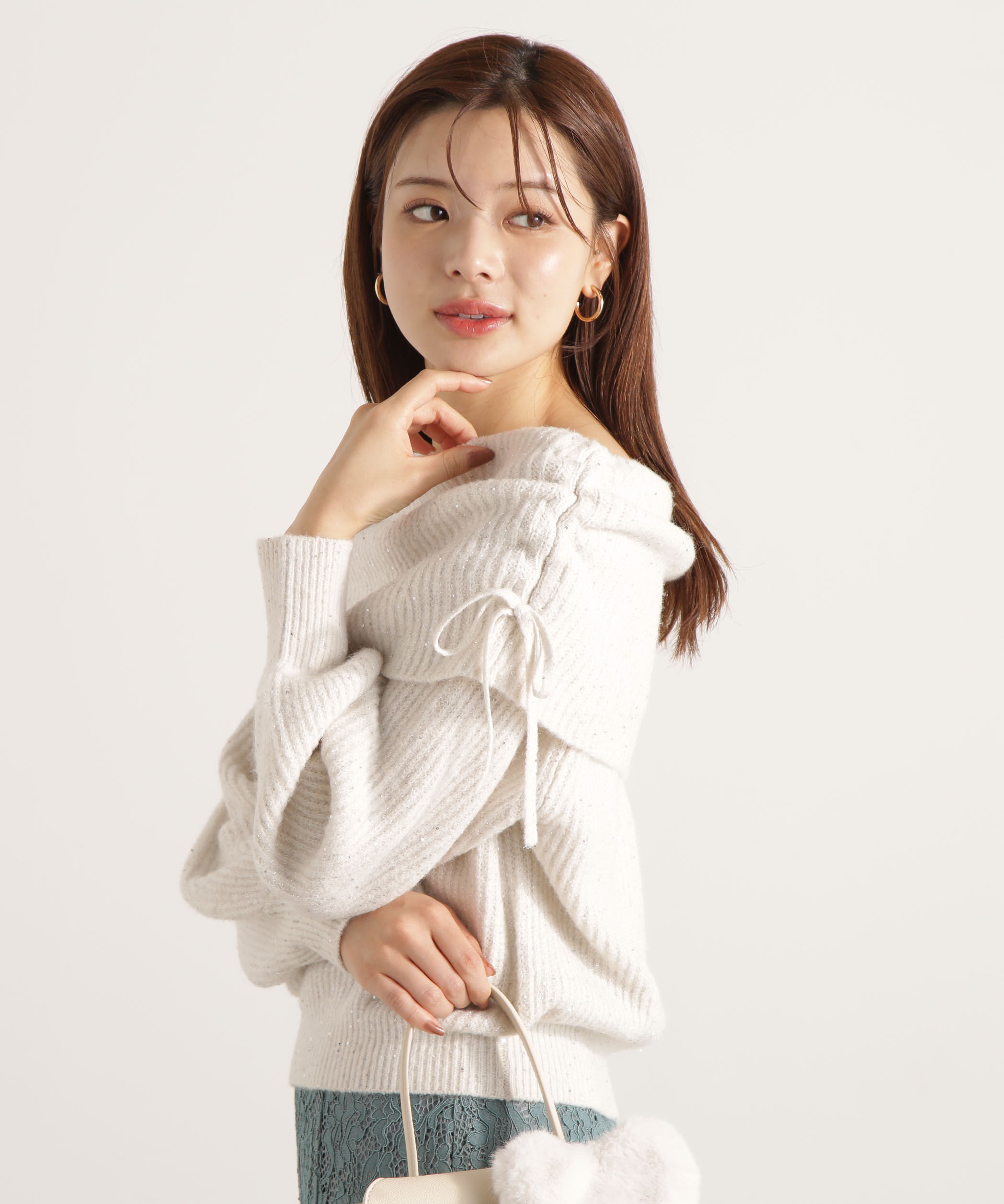 PROPORTION BODY DRESSING「リボン付きオフショルニット 25AW」|ニット・セーター|