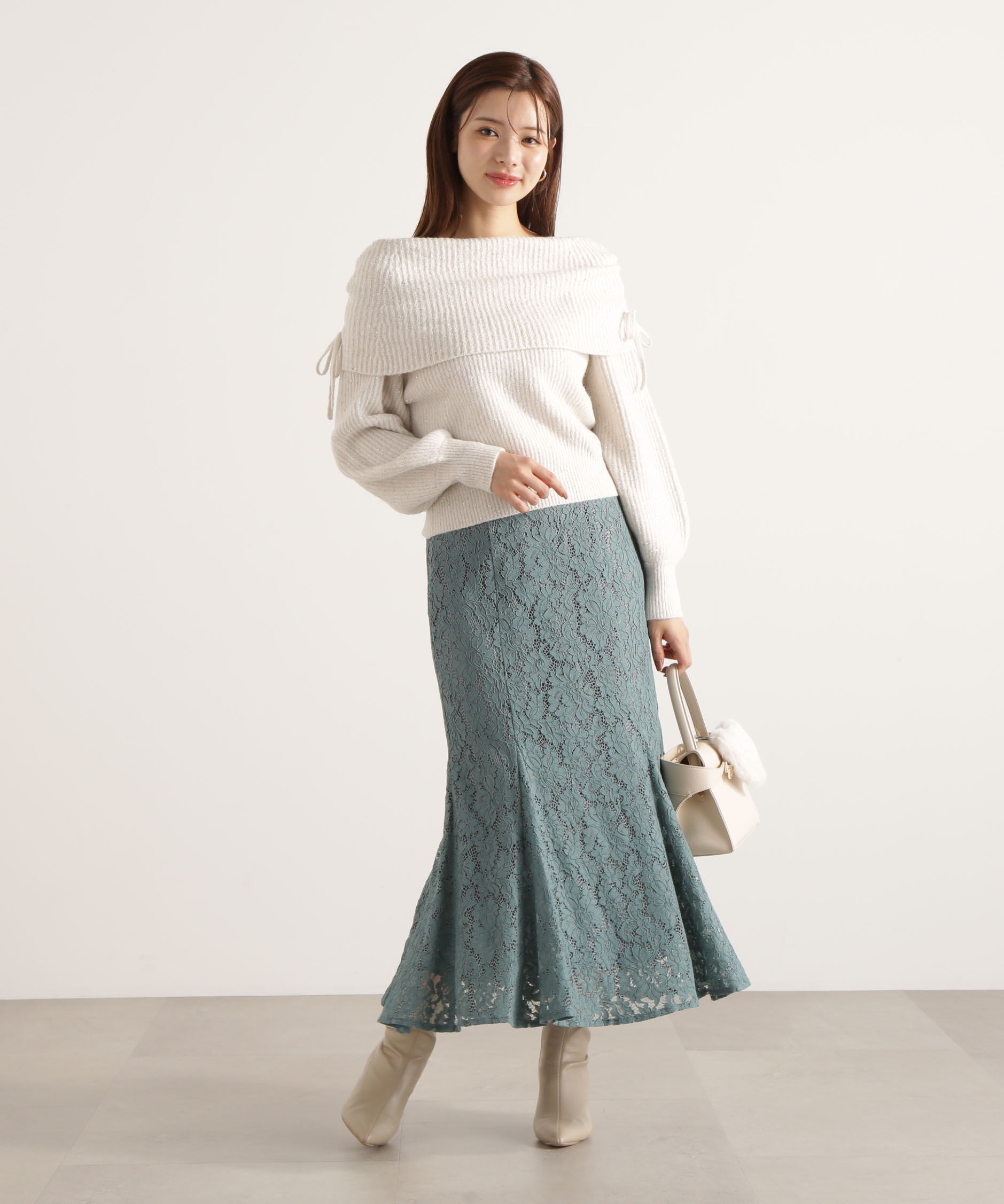 PROPORTION BODY DRESSING「リボン付きオフショルニット 25AW」|ニット・セーター|