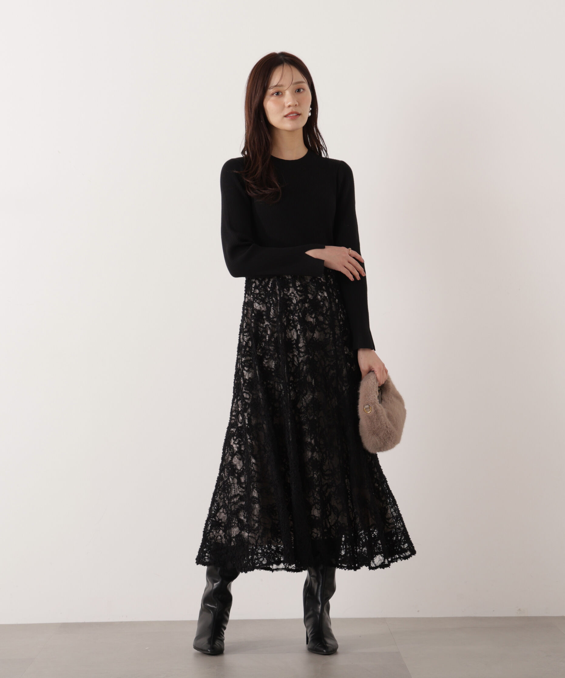 PROPORTION BODY DRESSING「レースドッキングニットワンピース 26SS」|ワンピース|