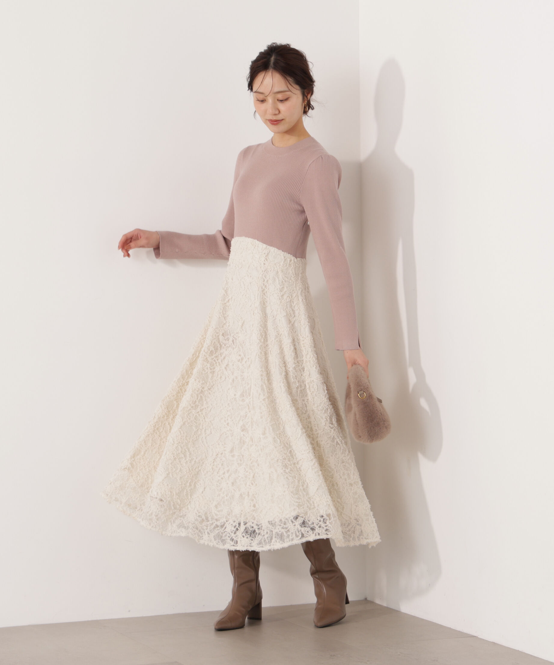 PROPORTION BODY DRESSING「レースドッキングニットワンピース 26SS」|ワンピース|