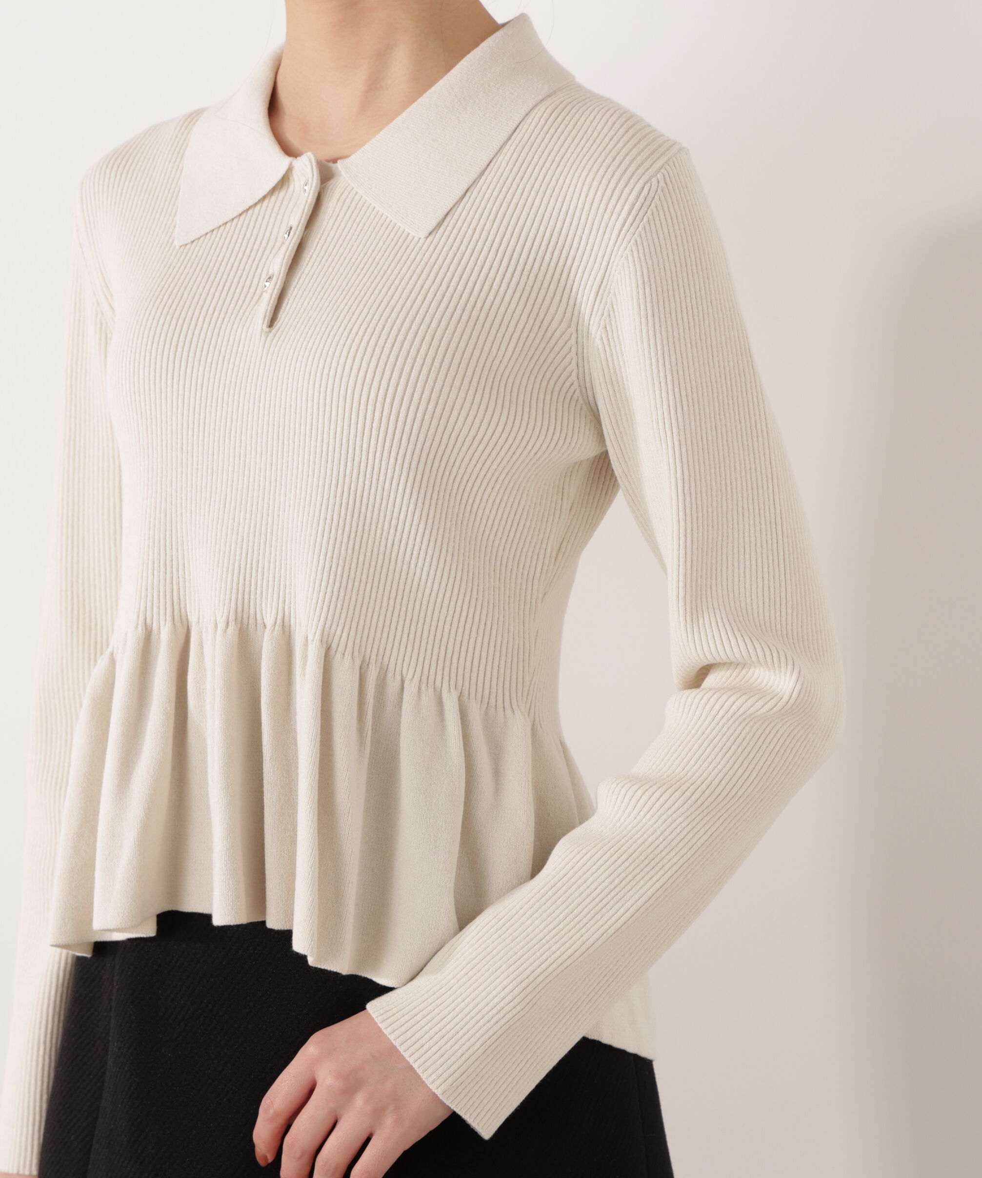 PROPORTION BODY DRESSING「＜ハンドウォッシャブル＞ペプラムポロニット 26SS」|ニット・セーター|