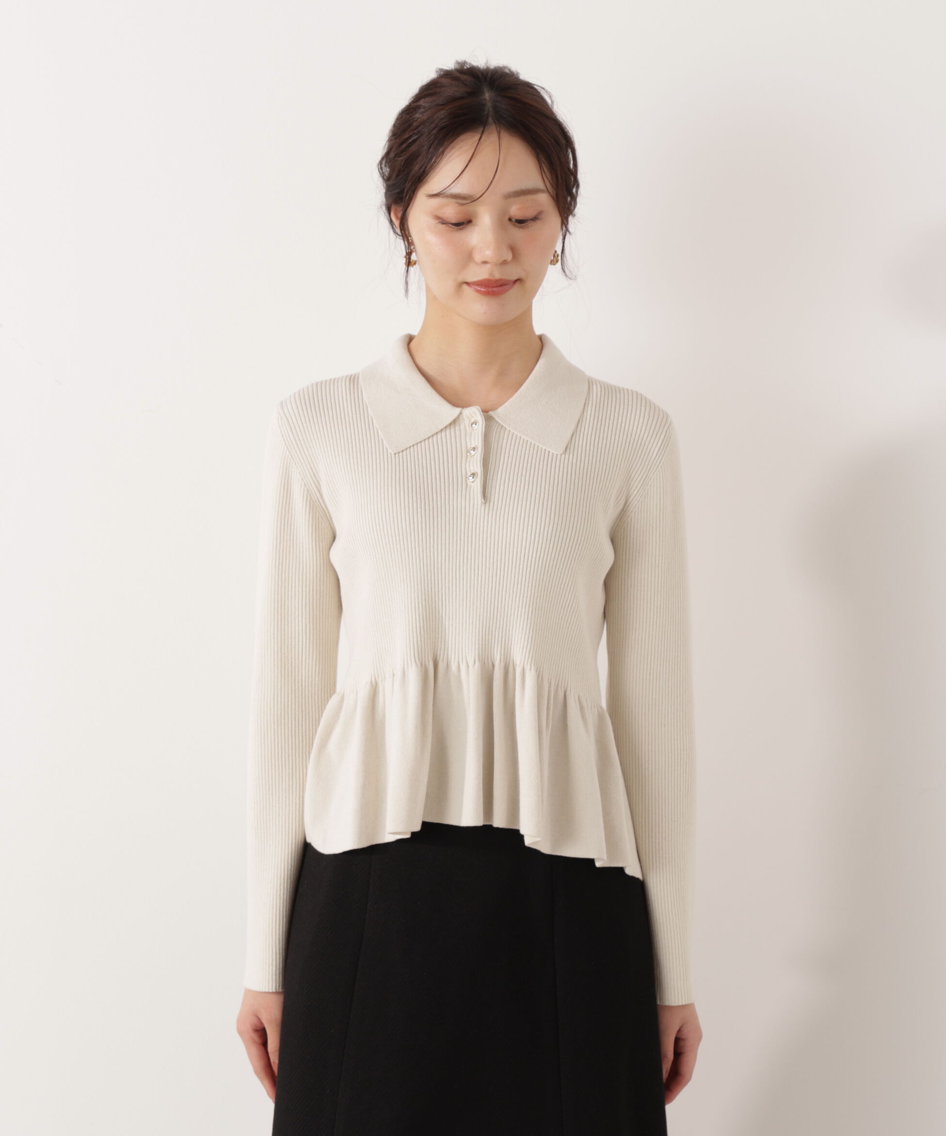 PROPORTION BODY DRESSING「＜ハンドウォッシャブル＞ペプラムポロニット 26SS」|ニット・セーター|