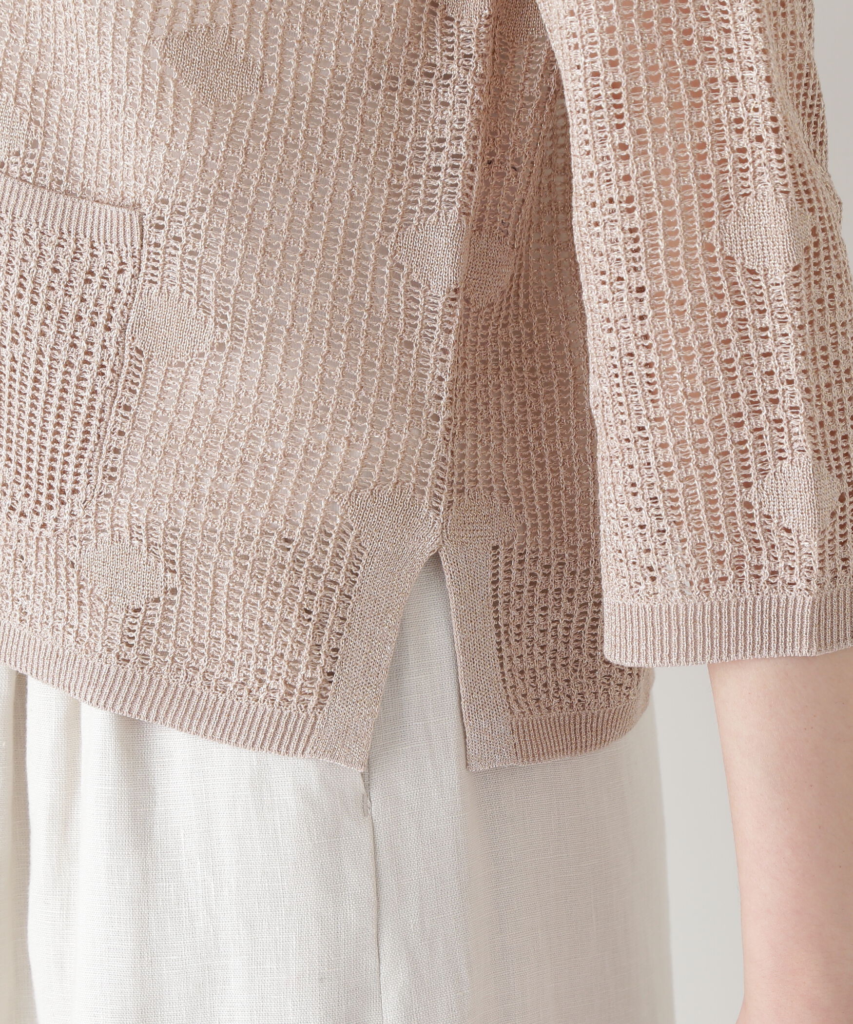  「◆【ウォッシャブル】ラメメッシュオープンカラーカーディガン」|ニット・セーター|