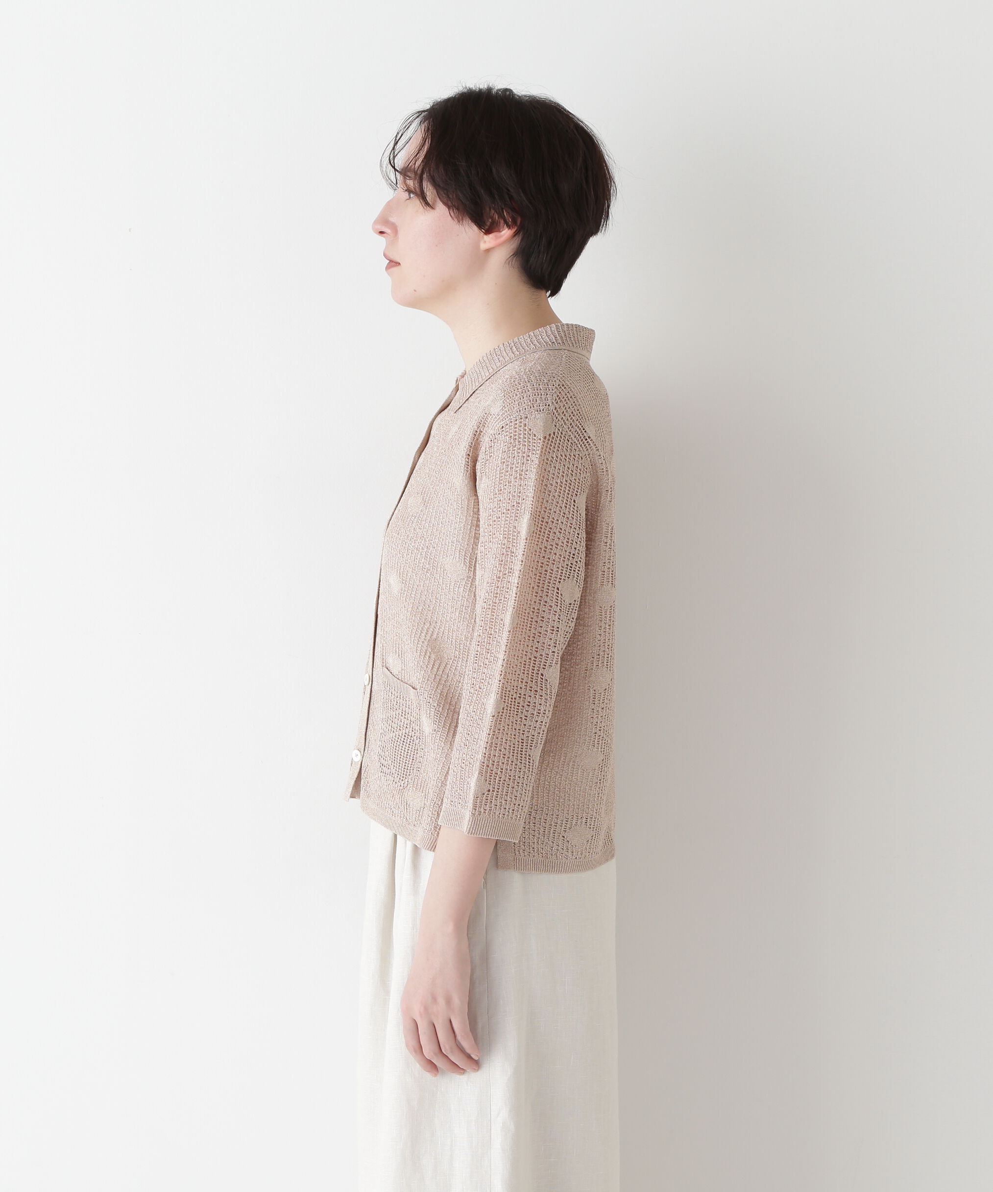  「◆【ウォッシャブル】ラメメッシュオープンカラーカーディガン」|ニット・セーター|