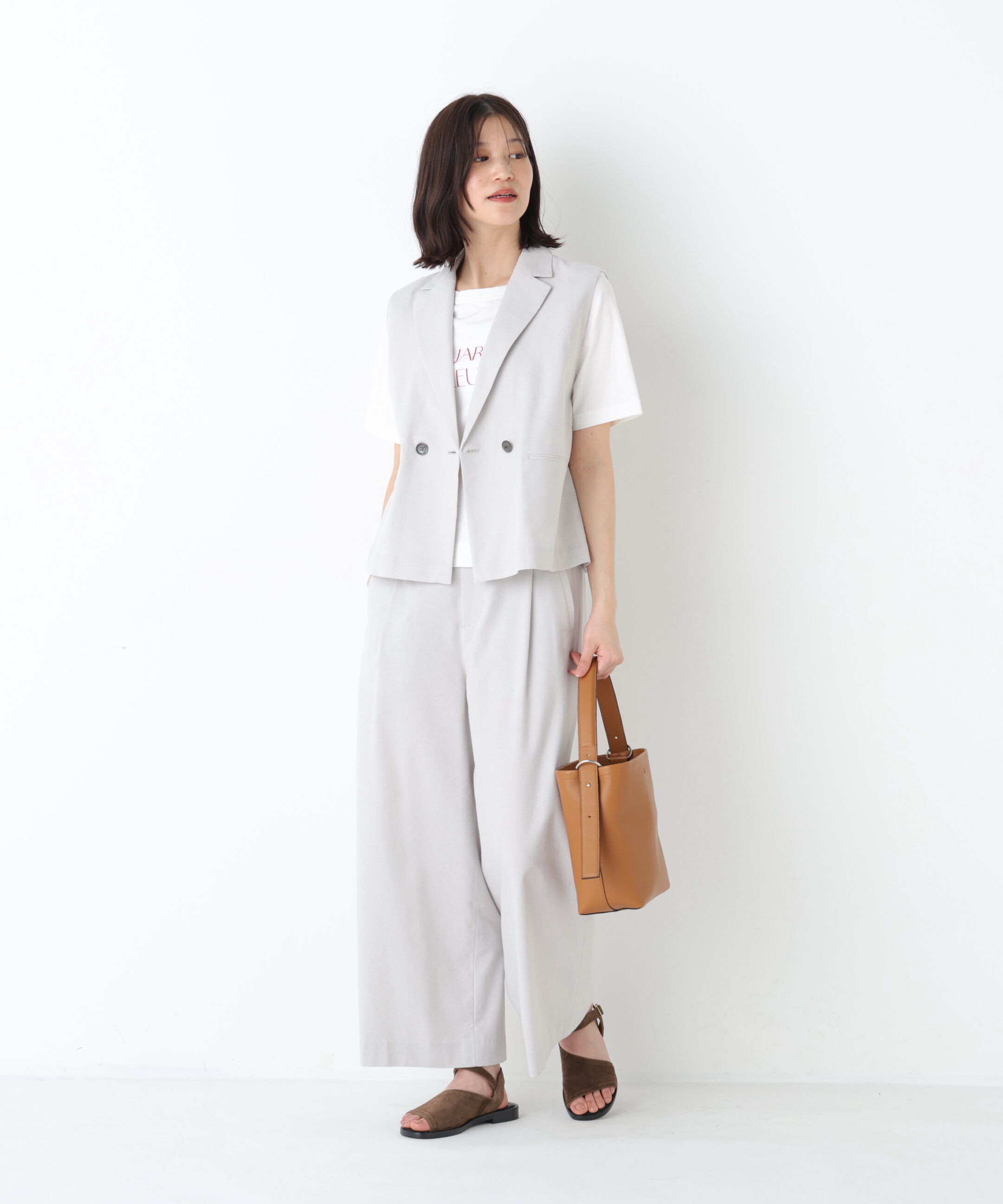  「◆《ウォッシャブル》ドライタッチリネン混ショートジレ」|ブルゾン・スタジャン|