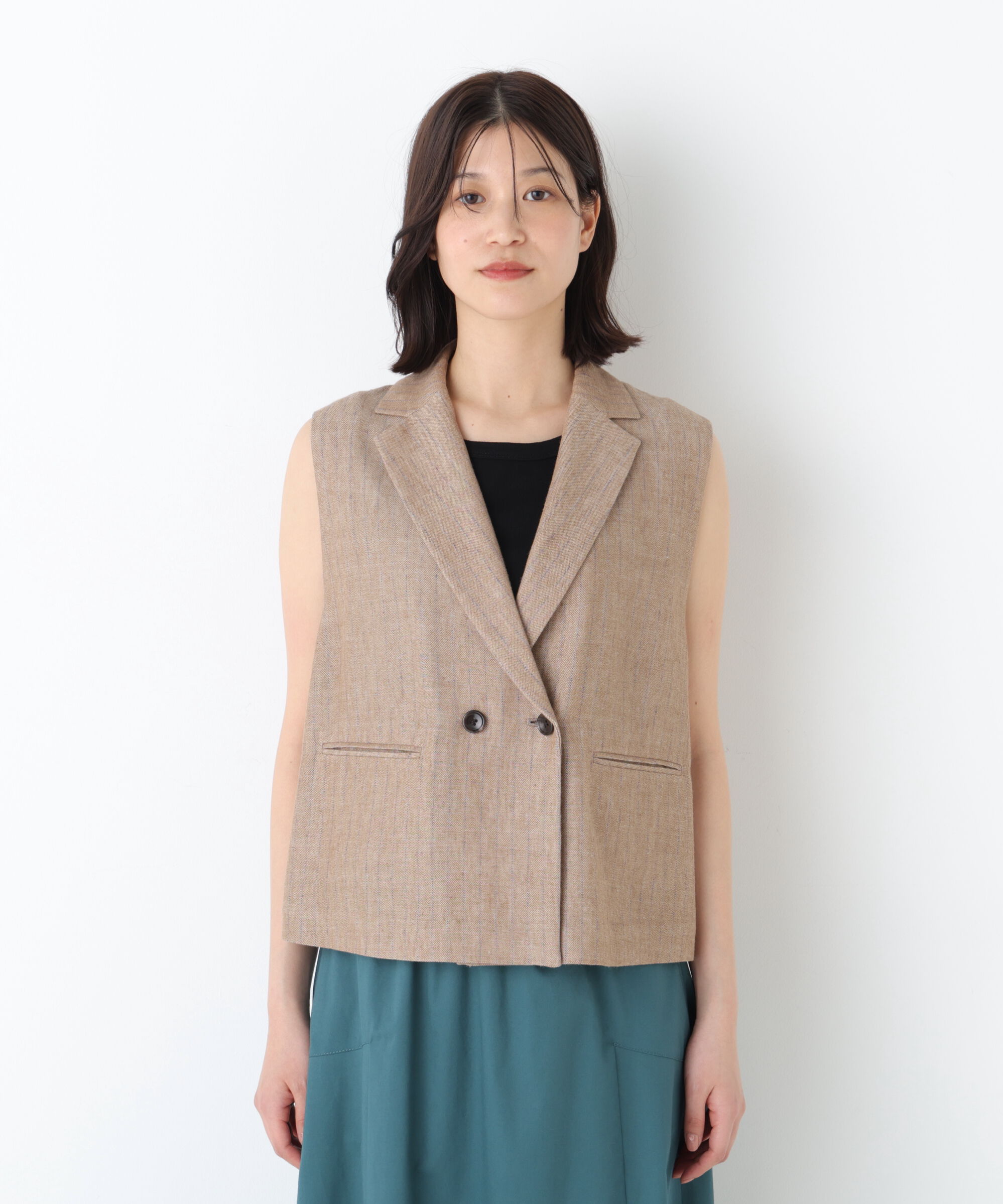  「◆《ウォッシャブル》ドライタッチリネン混ショートジレ」|ブルゾン・スタジャン|