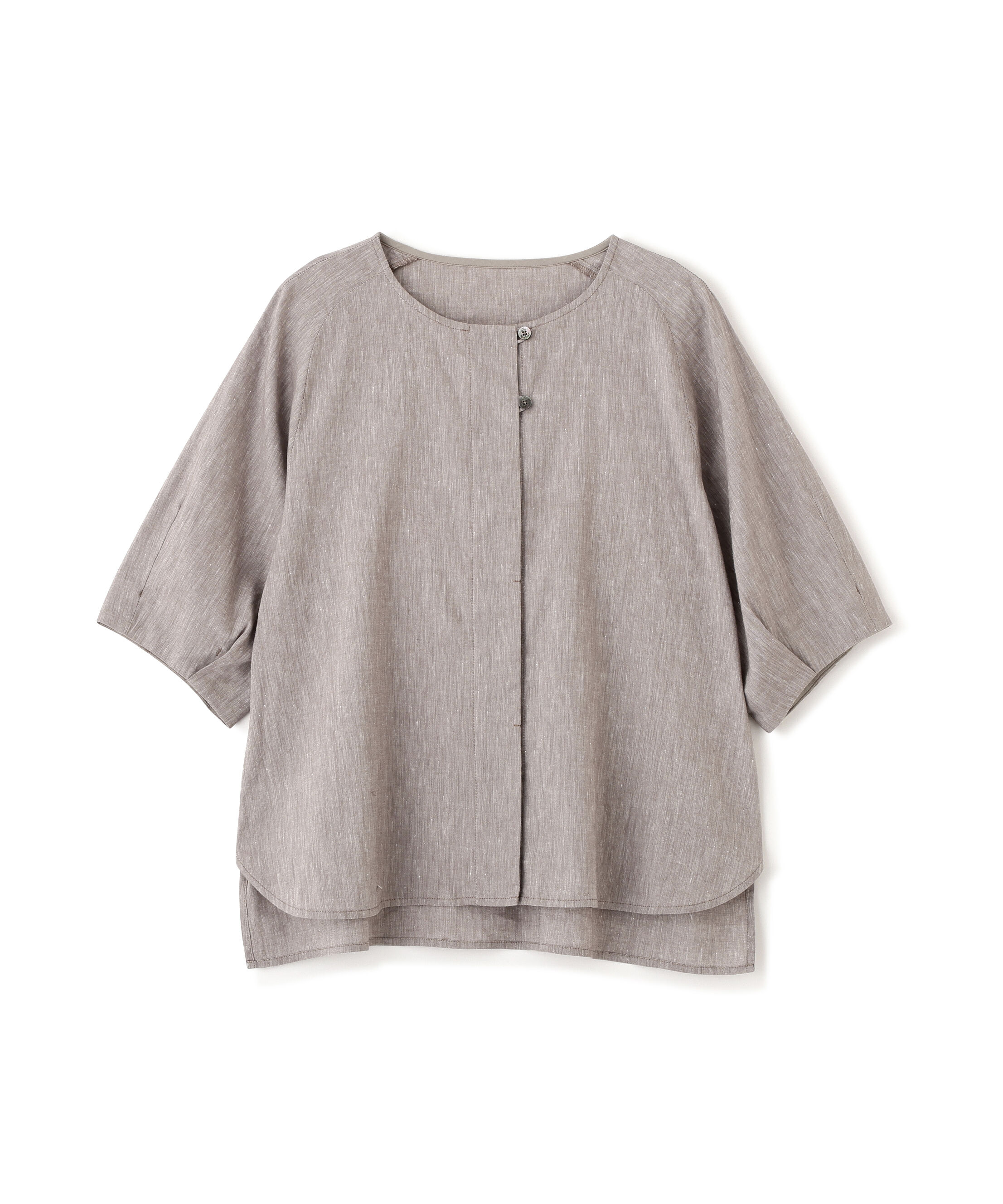  「リネンコットンシャンブレータックスリーブブラウス」|シャツ・ブラウス|