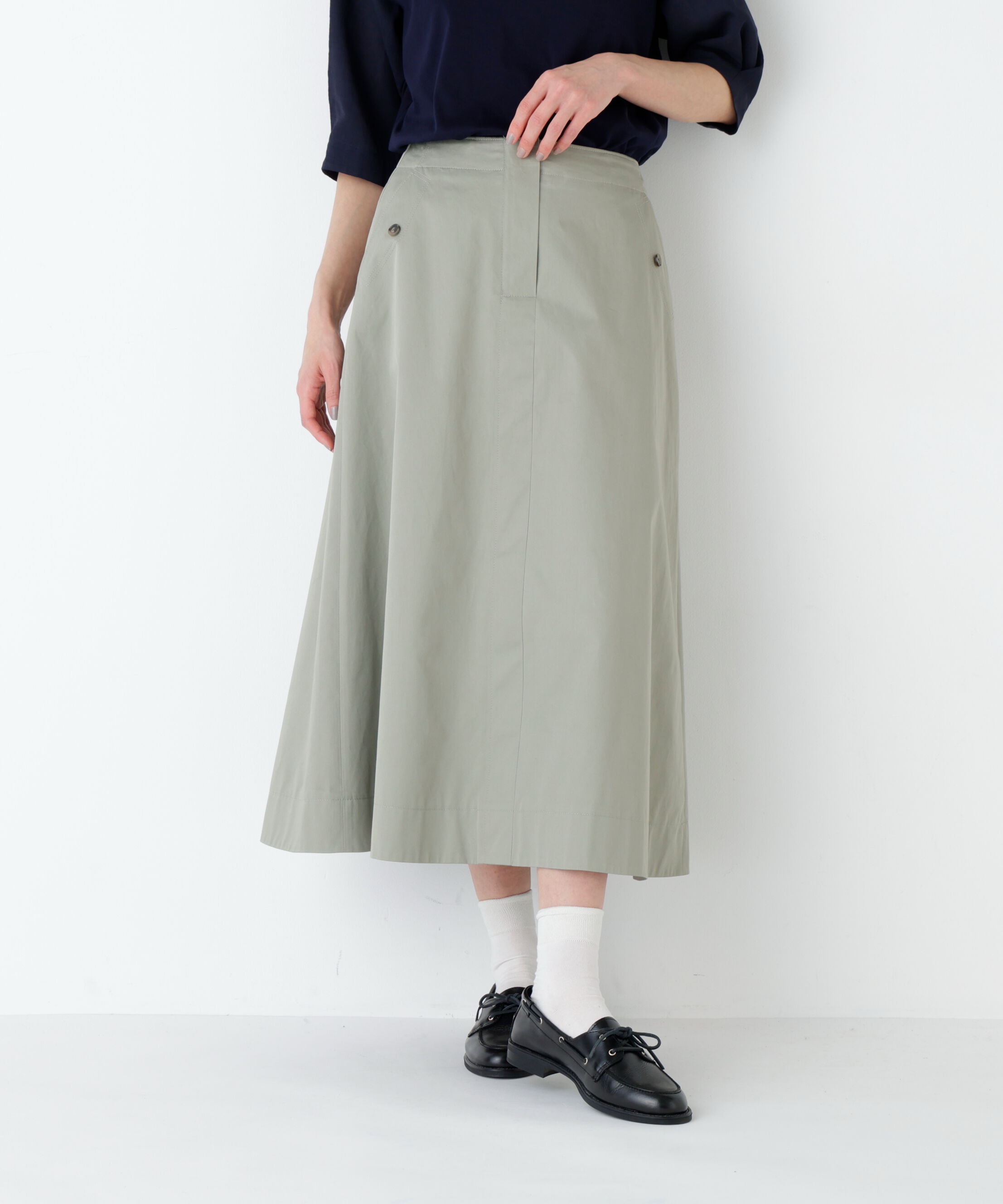  「ライトチノフレアスカート」|スカート|カーキ