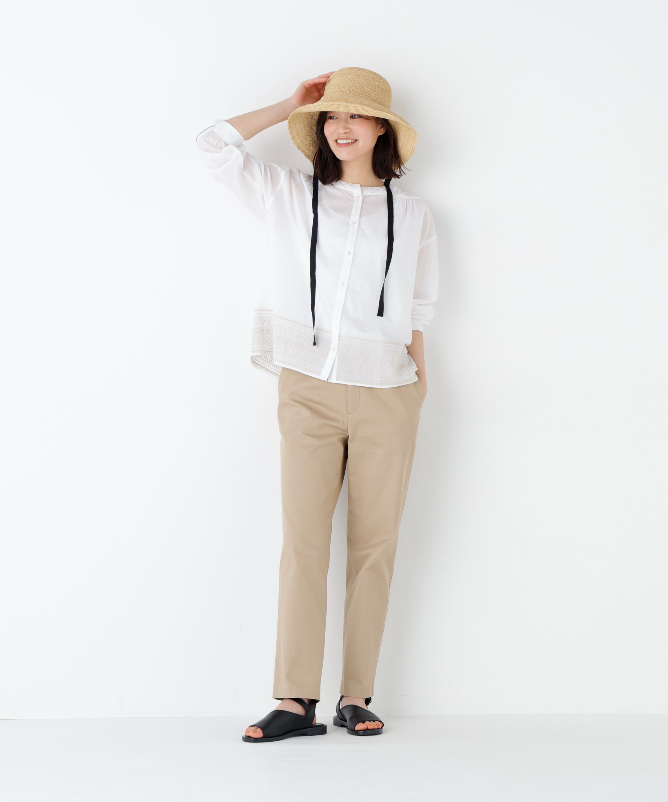  「ピケストレッチ細身ストレートパンツ」|その他|