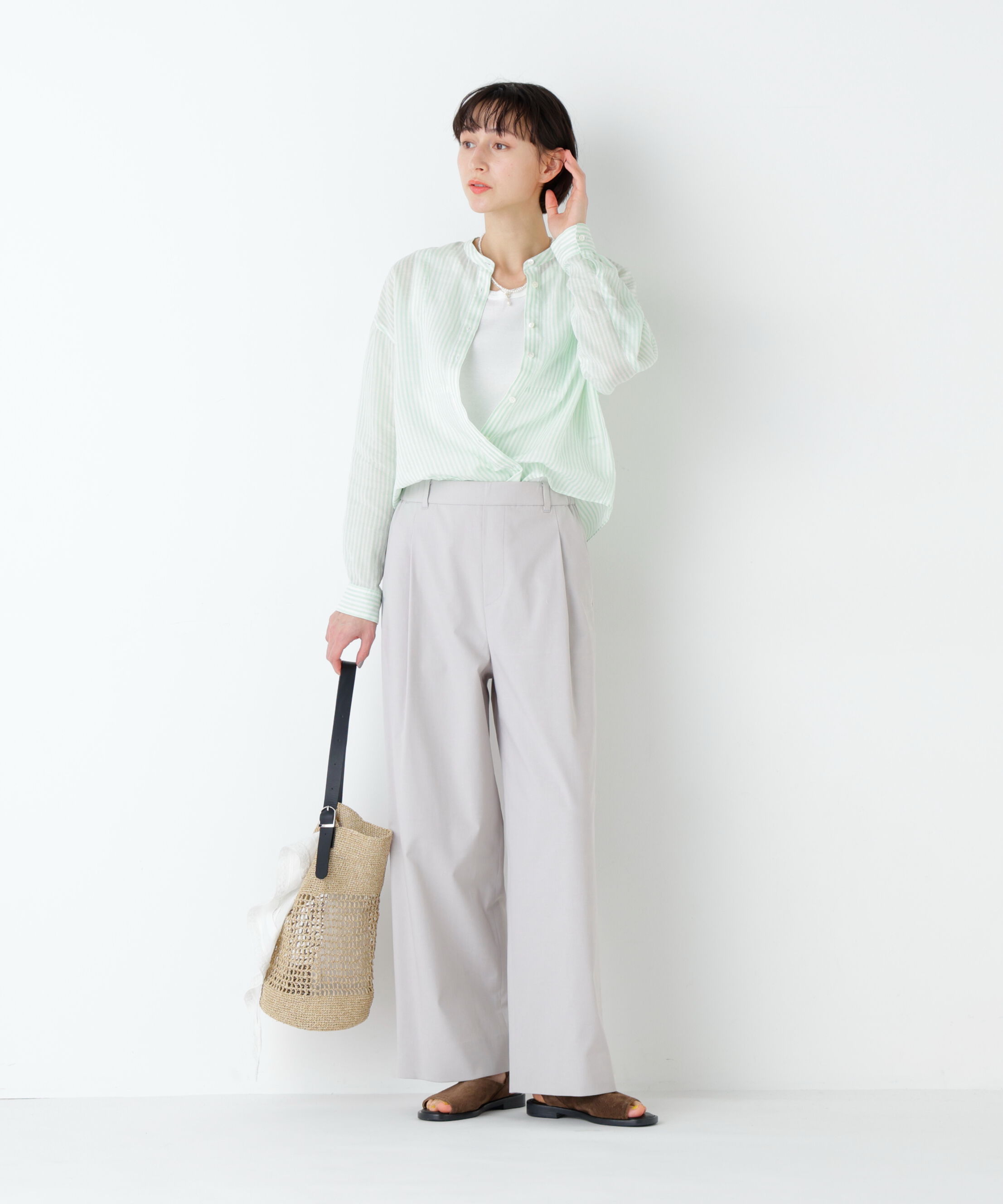  「麻混ドビーストレッチウェストゴムパンツ」|その他|